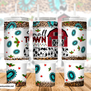 Small Town Christmas Custom Stanley Quencher 40oz Stainless Steel Tumbler With Handle