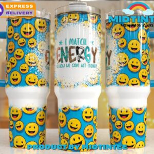 Smiley Face Custom Stanley Quencher 40oz Stainless Steel Tumbler With Handle