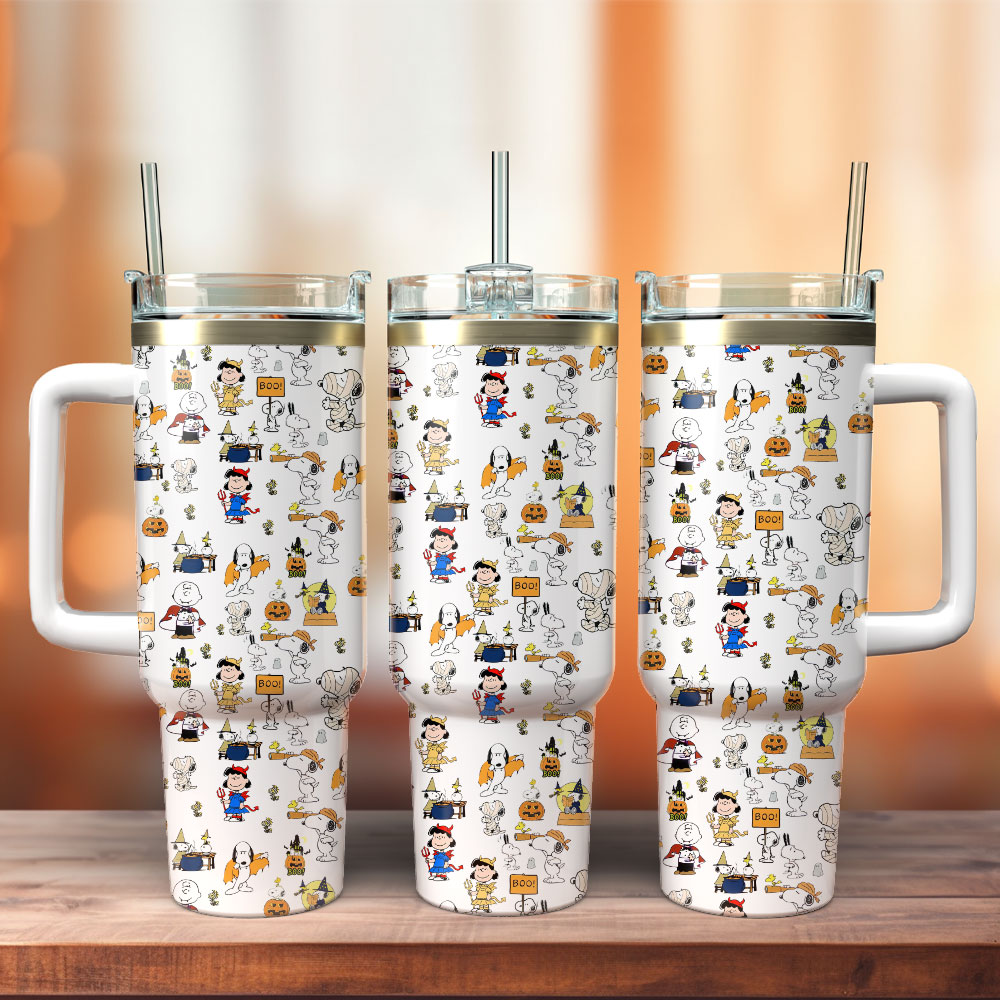 Snoopy Cartoon Custom Stanley Quencher 40oz Stainless Steel Tumbler With Handle