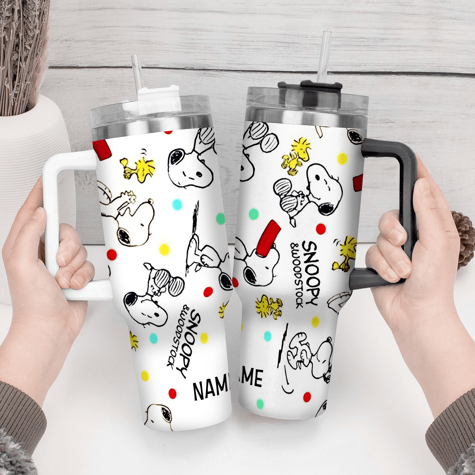 Snoopy Cartoon Custom Stanley Quencher 40oz Stainless Steel Tumbler With Handle