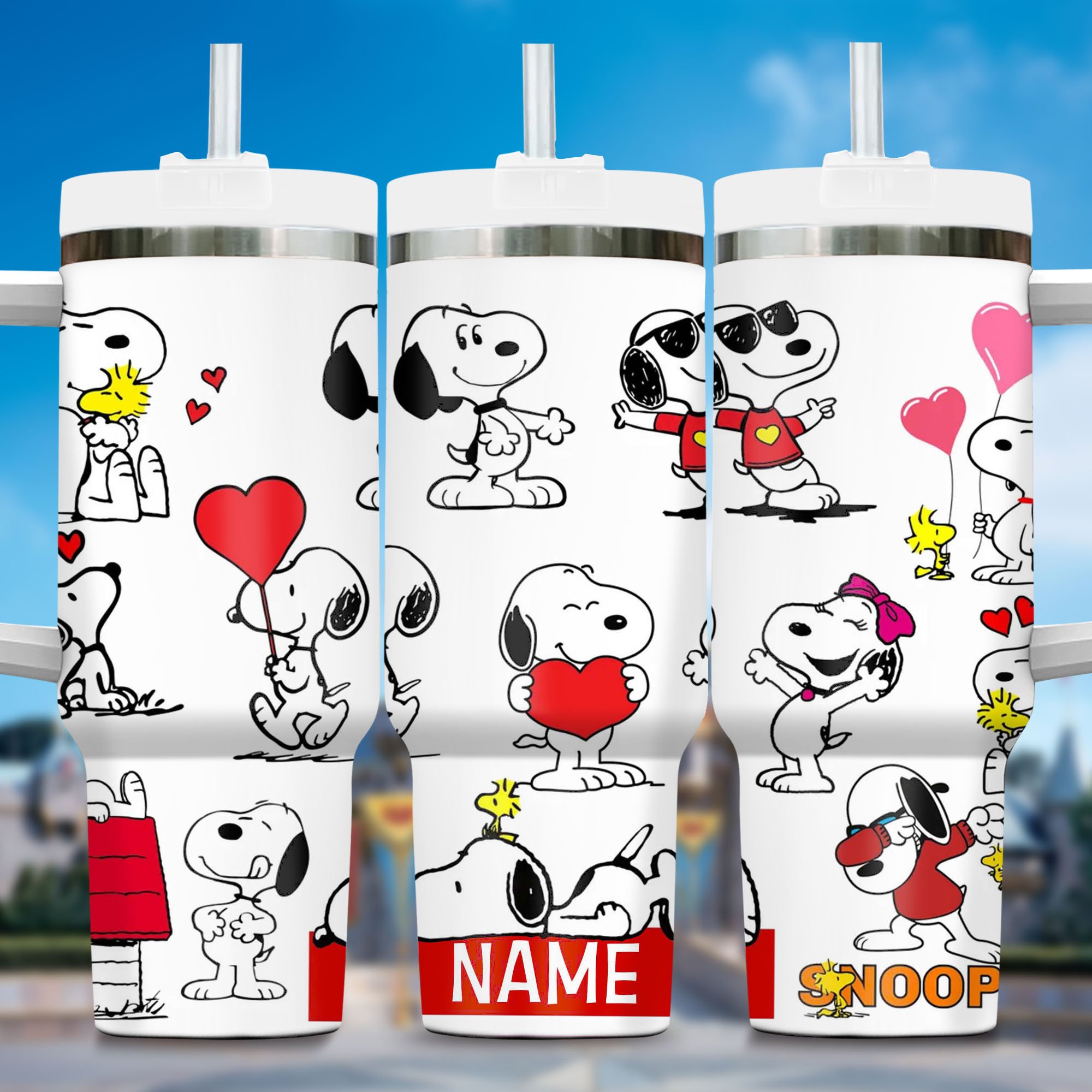 Snoopy Cartoon Custom Stanley Quencher 40oz Stainless Steel Tumbler With Handle