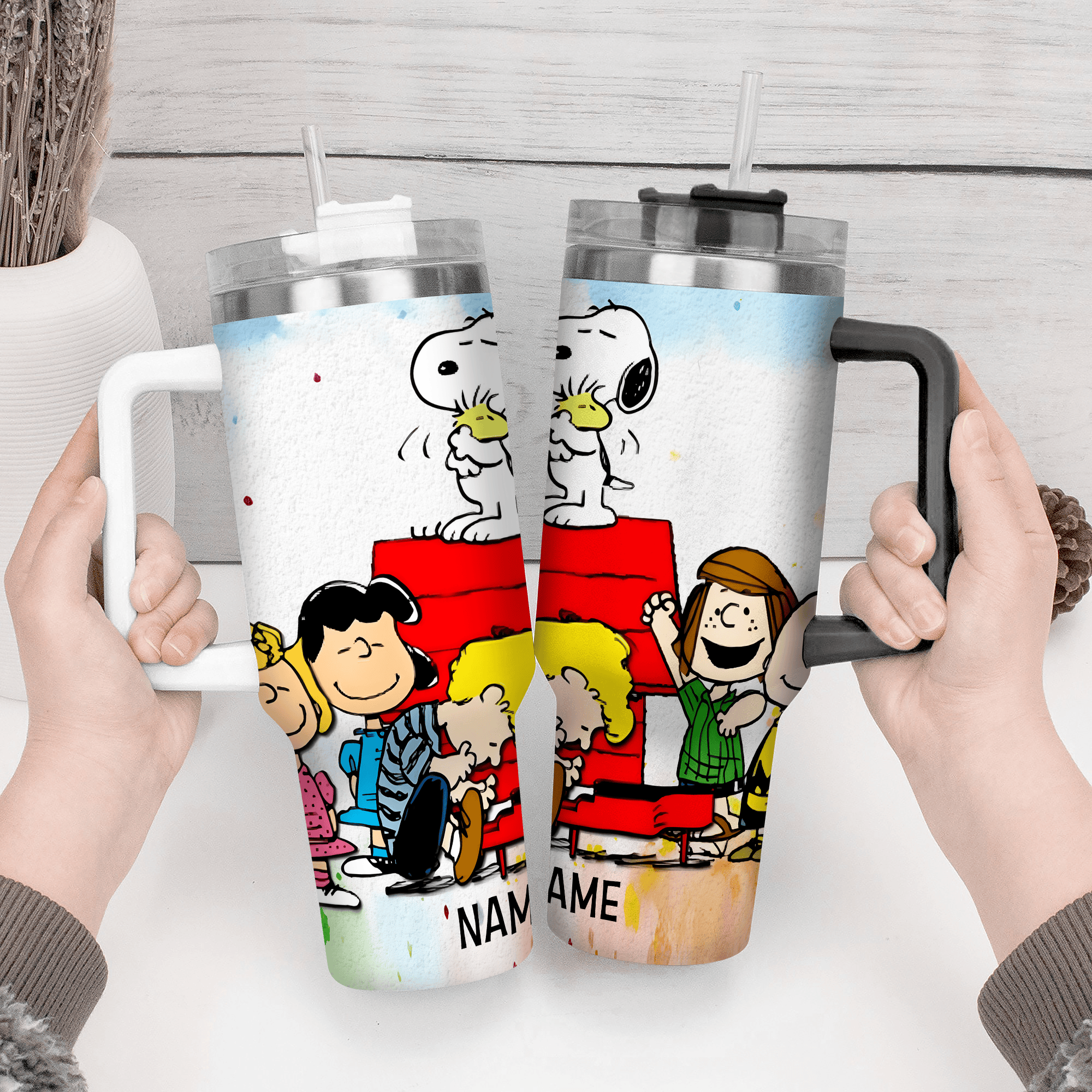 Snoopy Cartoon Custom Stanley Quencher 40oz Stainless Steel Tumbler With Handle