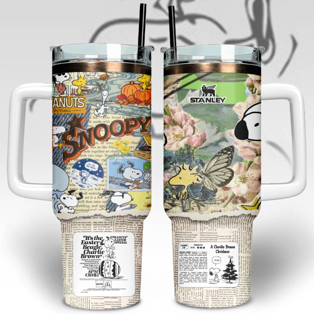 Snoopy Cartoon Custom Stanley Quencher 40oz Stainless Steel Tumbler With Handle