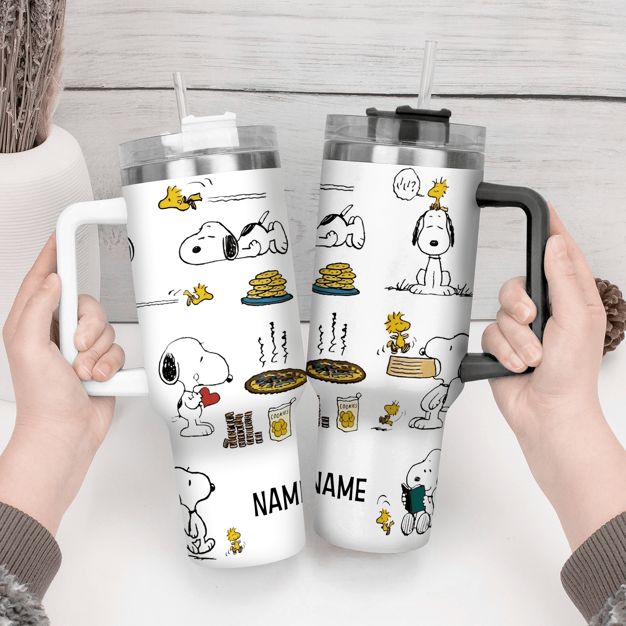 Snoopy Cartoon Custom Stanley Quencher 40oz Stainless Steel Tumbler With Handle