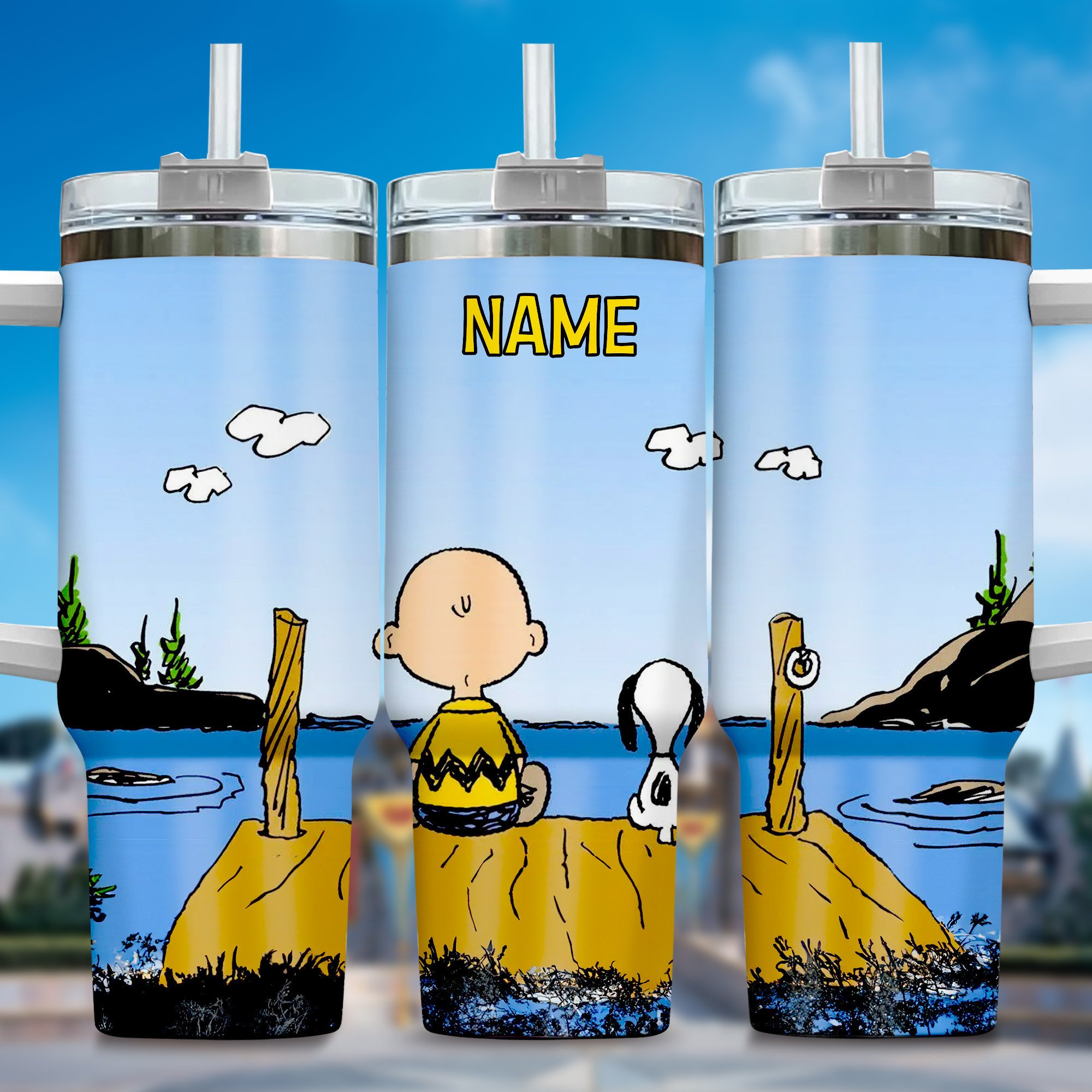 Snoopy Cartoon Custom Stanley Quencher 40oz Stainless Steel Tumbler With Handle