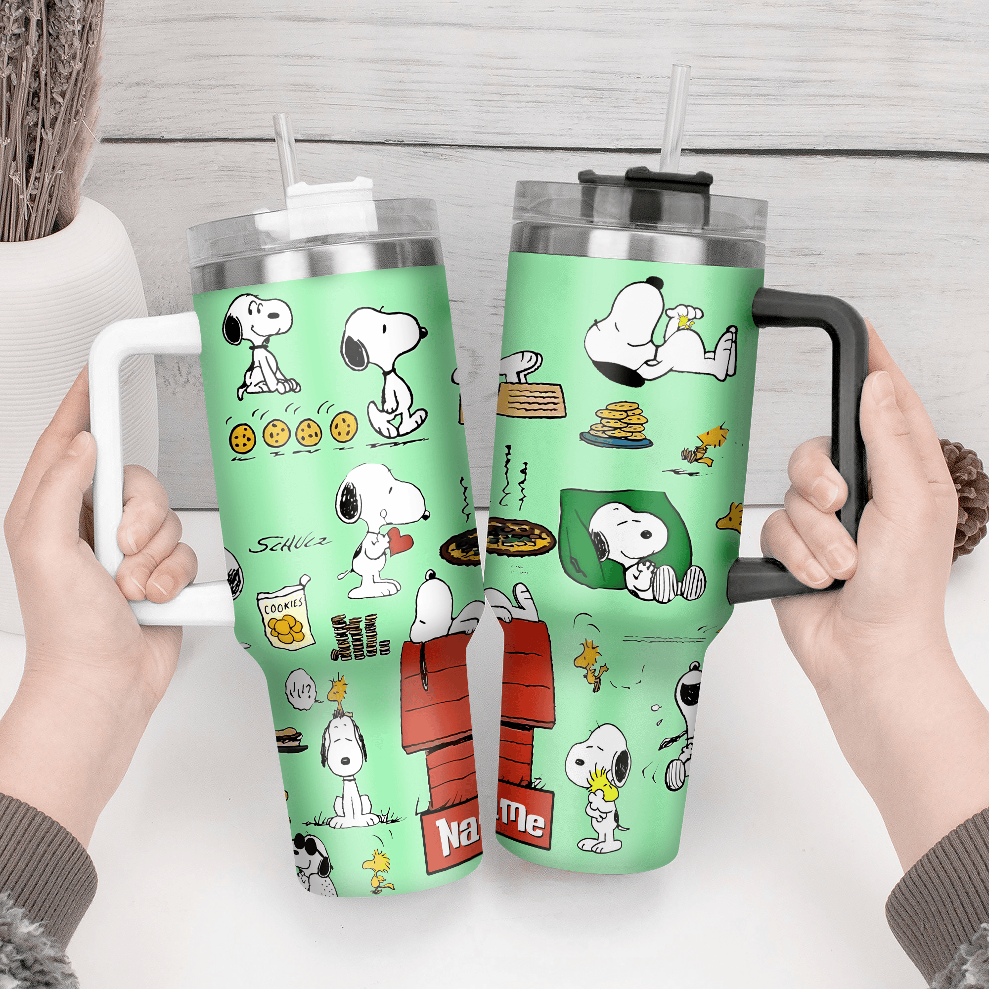 Snoopy Cartoon Custom Stanley Quencher 40oz Stainless Steel Tumbler With Handle