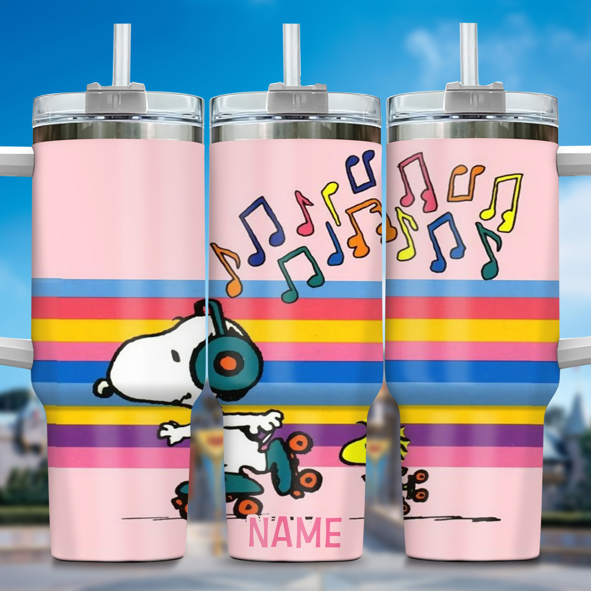 Snoopy Cartoon Custom Stanley Quencher 40oz Stainless Steel Tumbler With Handle