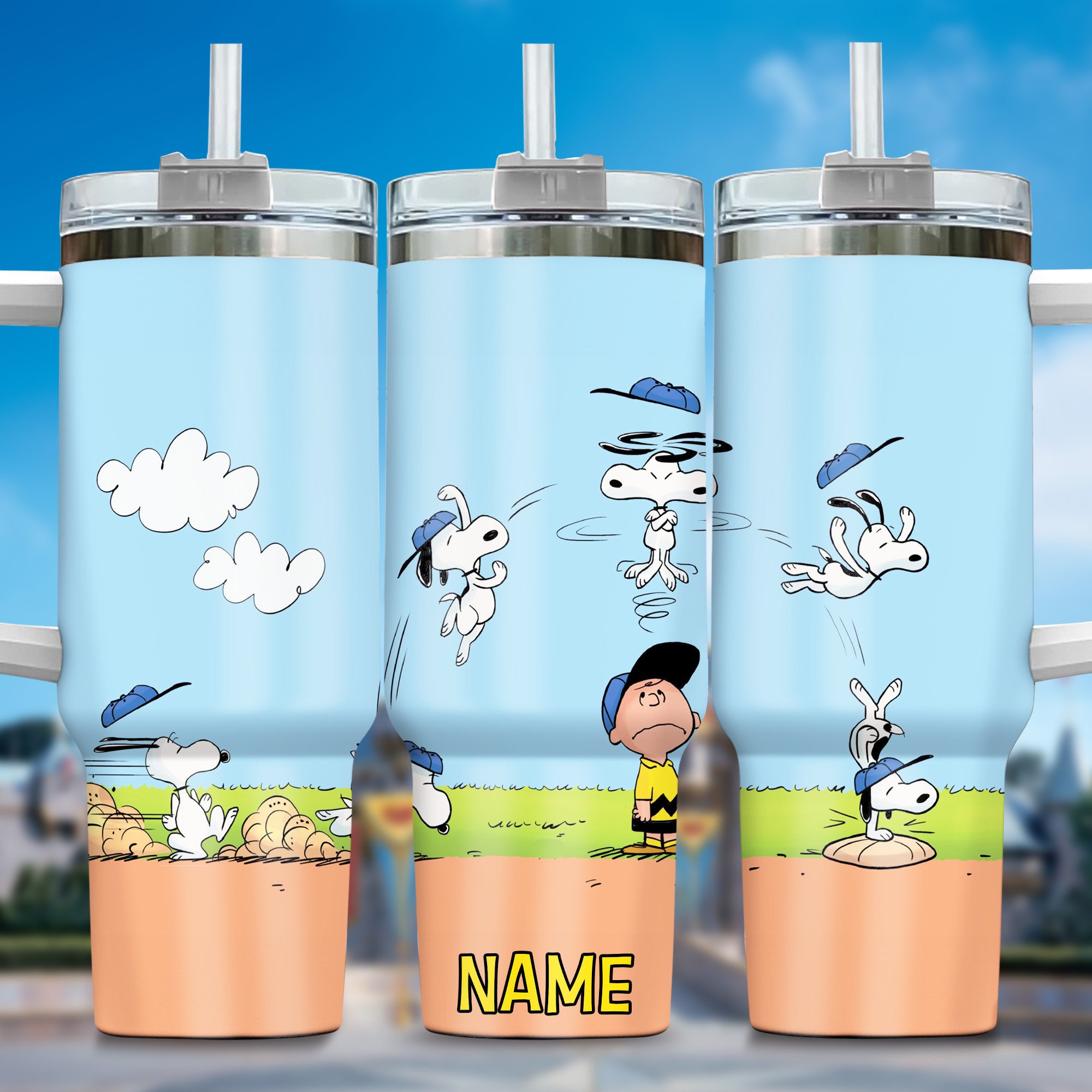 Snoopy Cartoon Custom Stanley Quencher 40oz Stainless Steel Tumbler With Handle