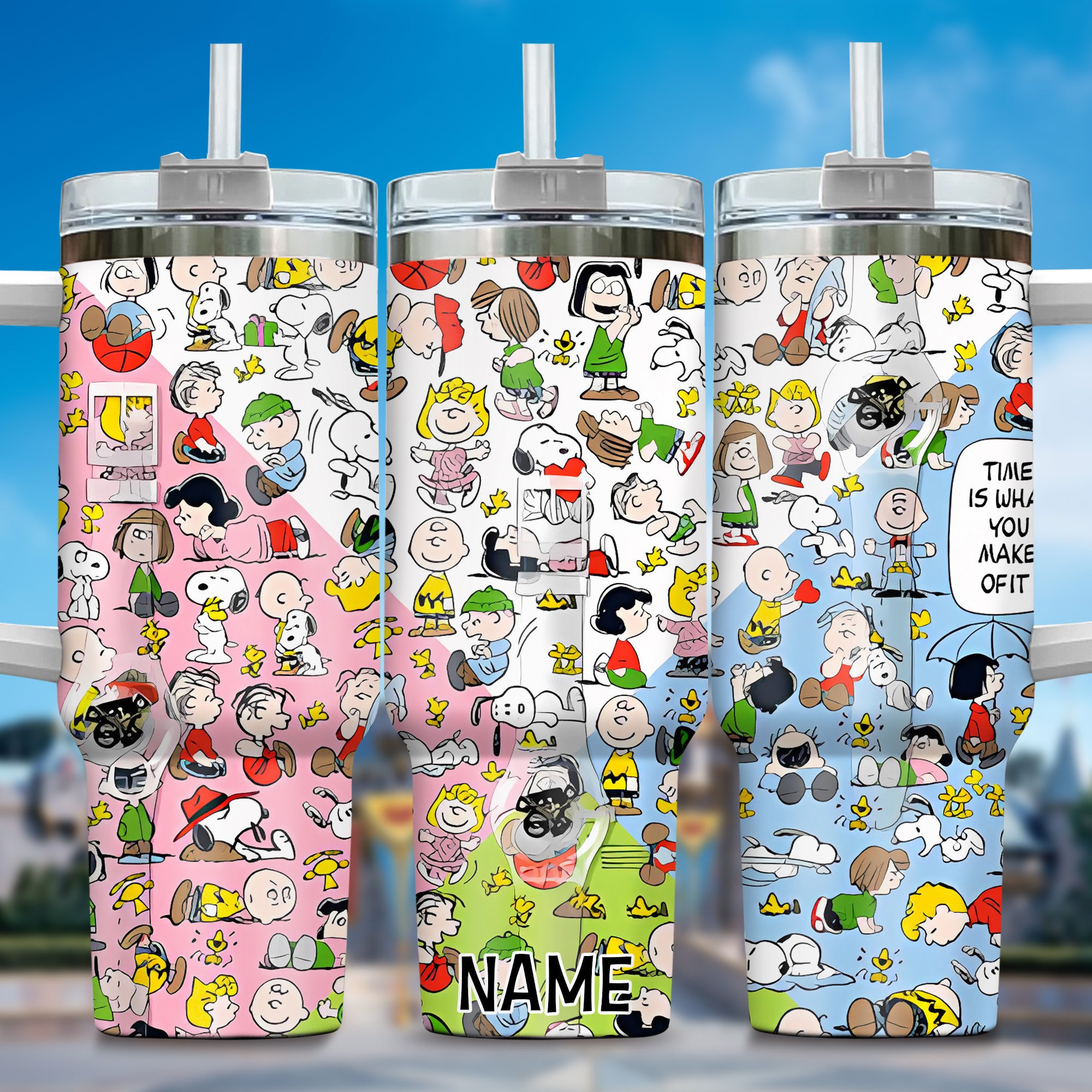 Snoopy Cartoon Custom Stanley Quencher 40oz Stainless Steel Tumbler With Handle