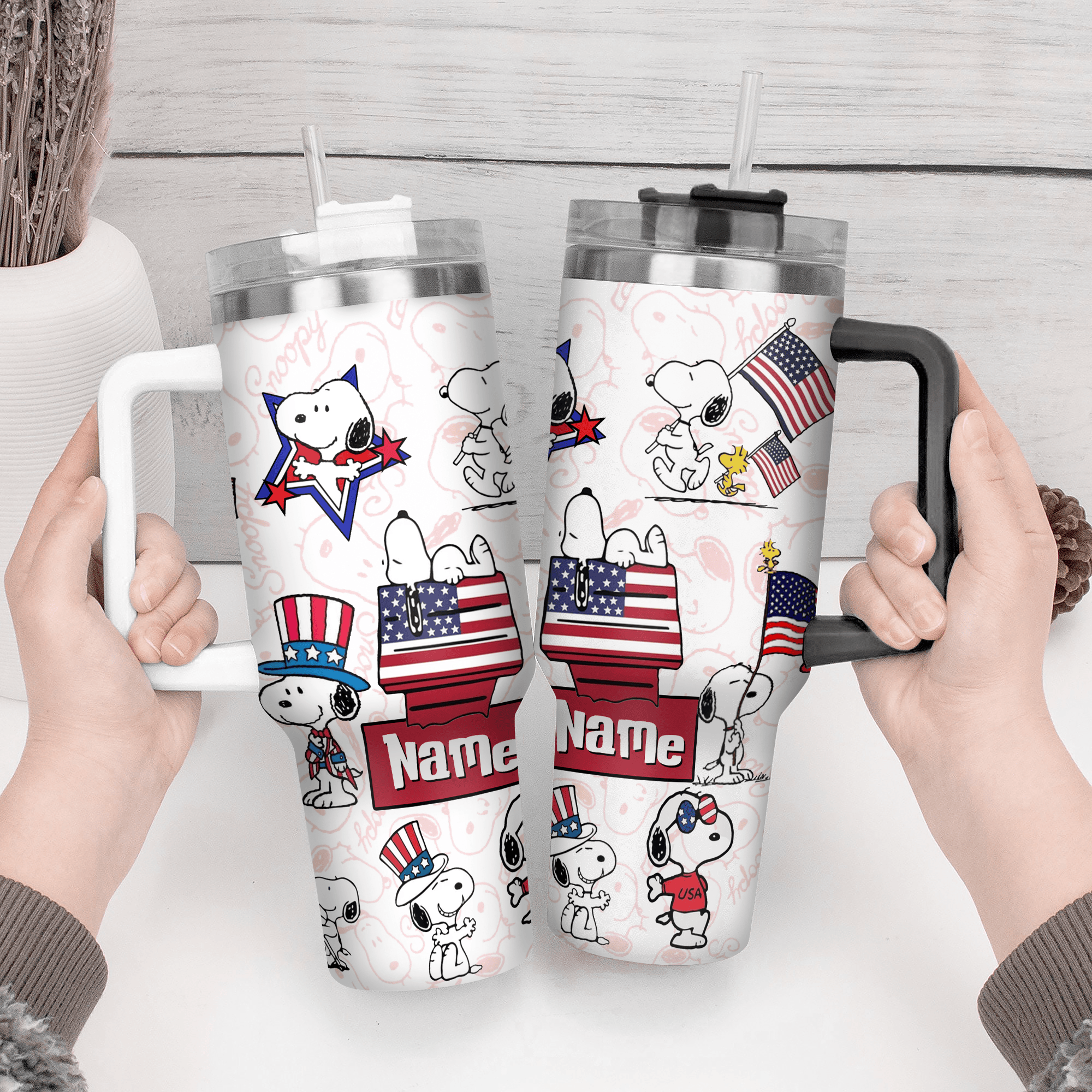 Snoopy Cartoon Custom Stanley Quencher 40oz Stainless Steel Tumbler With Handle
