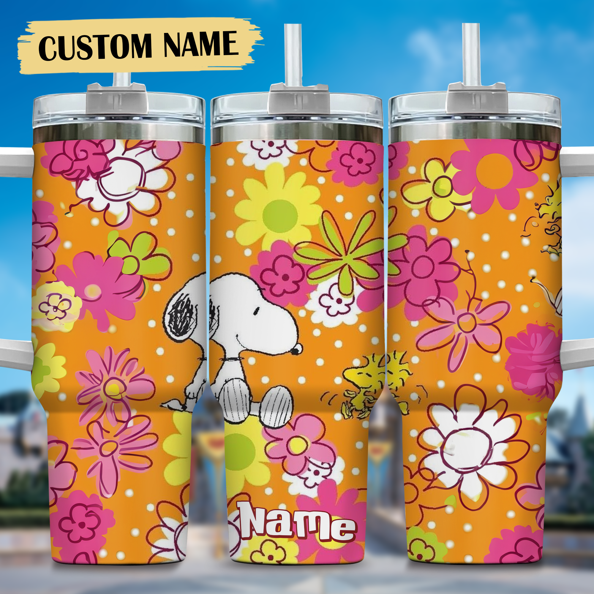 Snoopy Cartoon Custom Stanley Quencher 40oz Stainless Steel Tumbler With Handle