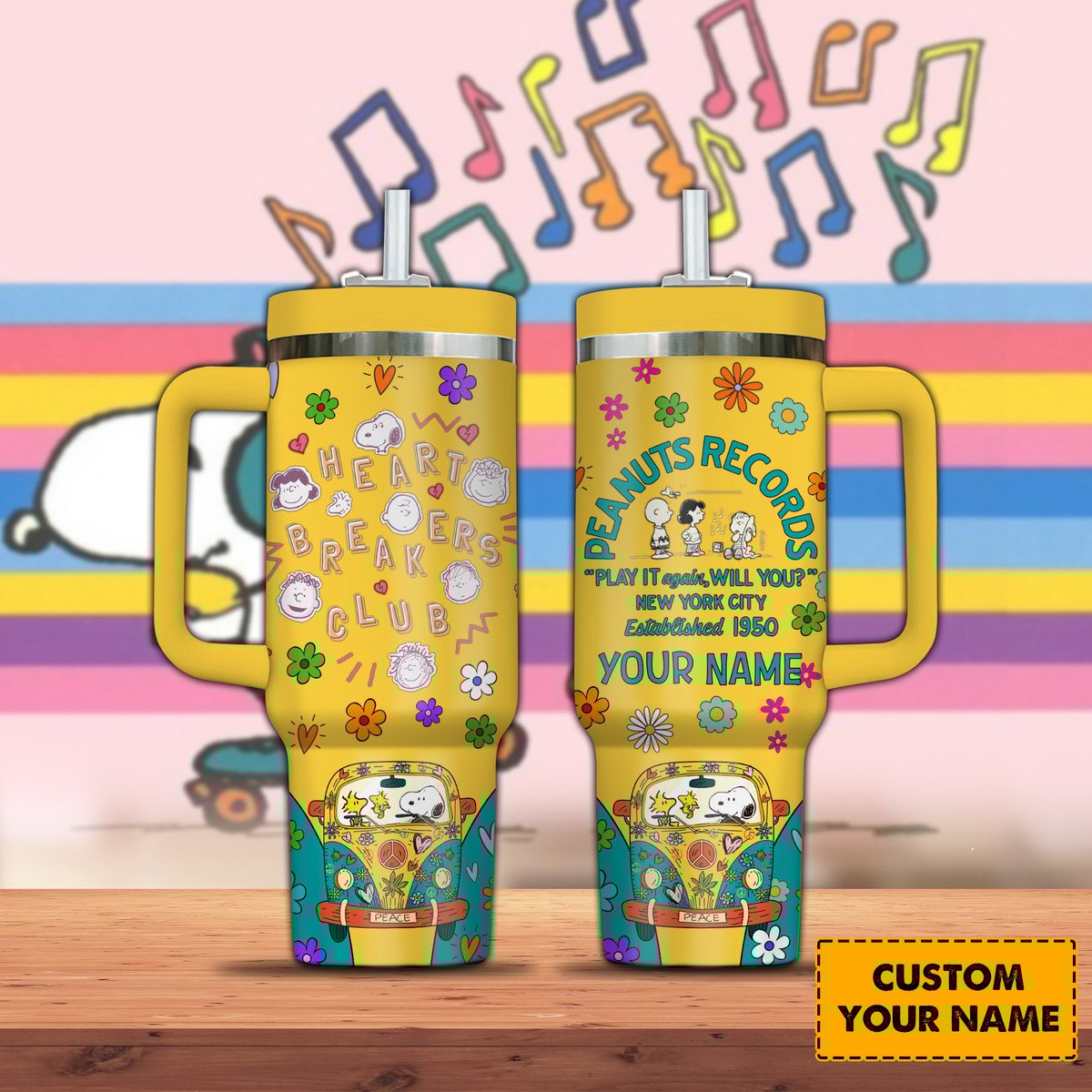 Snoopy Cartoon Custom Stanley Quencher 40oz Stainless Steel Tumbler With Handle