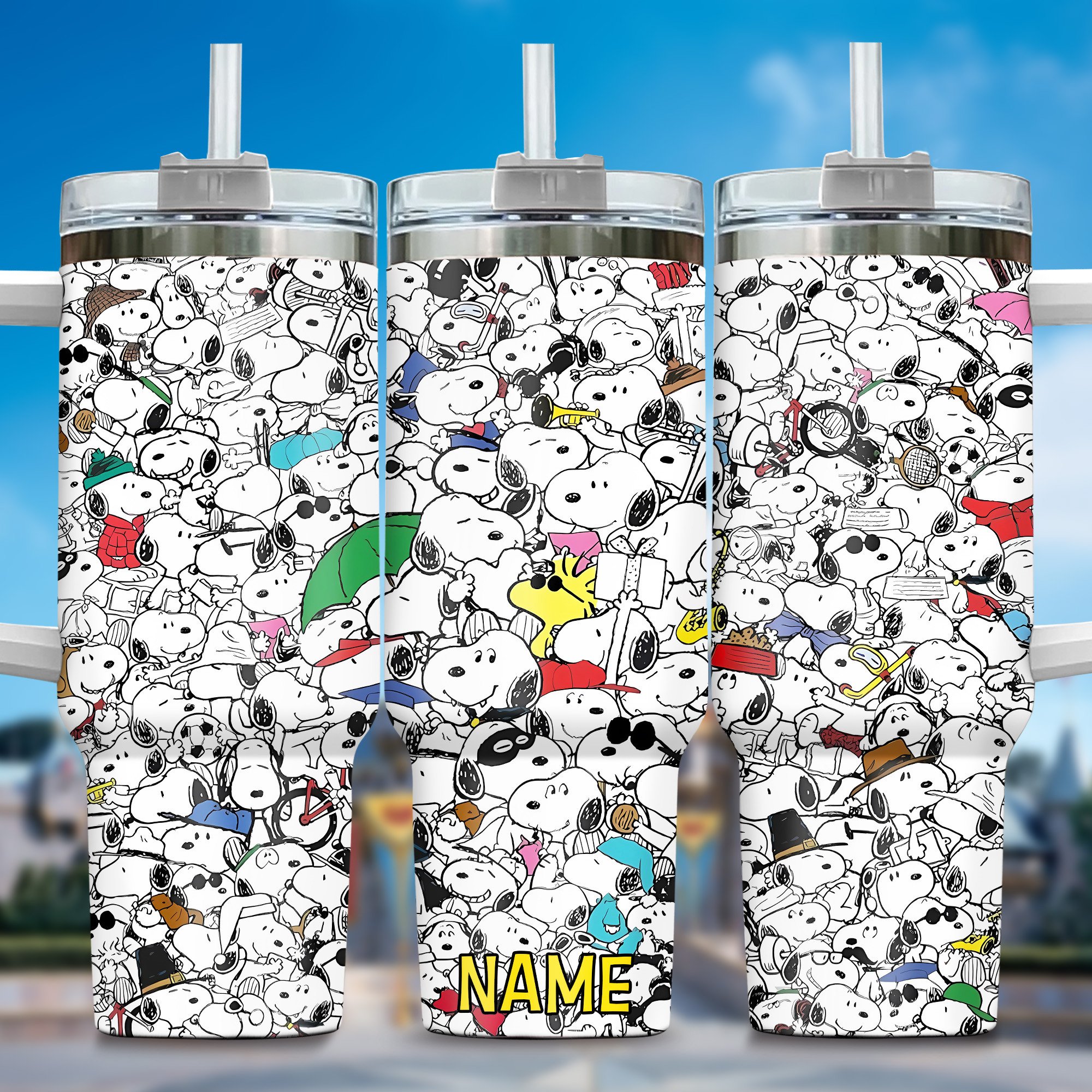 Snoopy Cartoon Custom Stanley Quencher 40oz Stainless Steel Tumbler With Handle