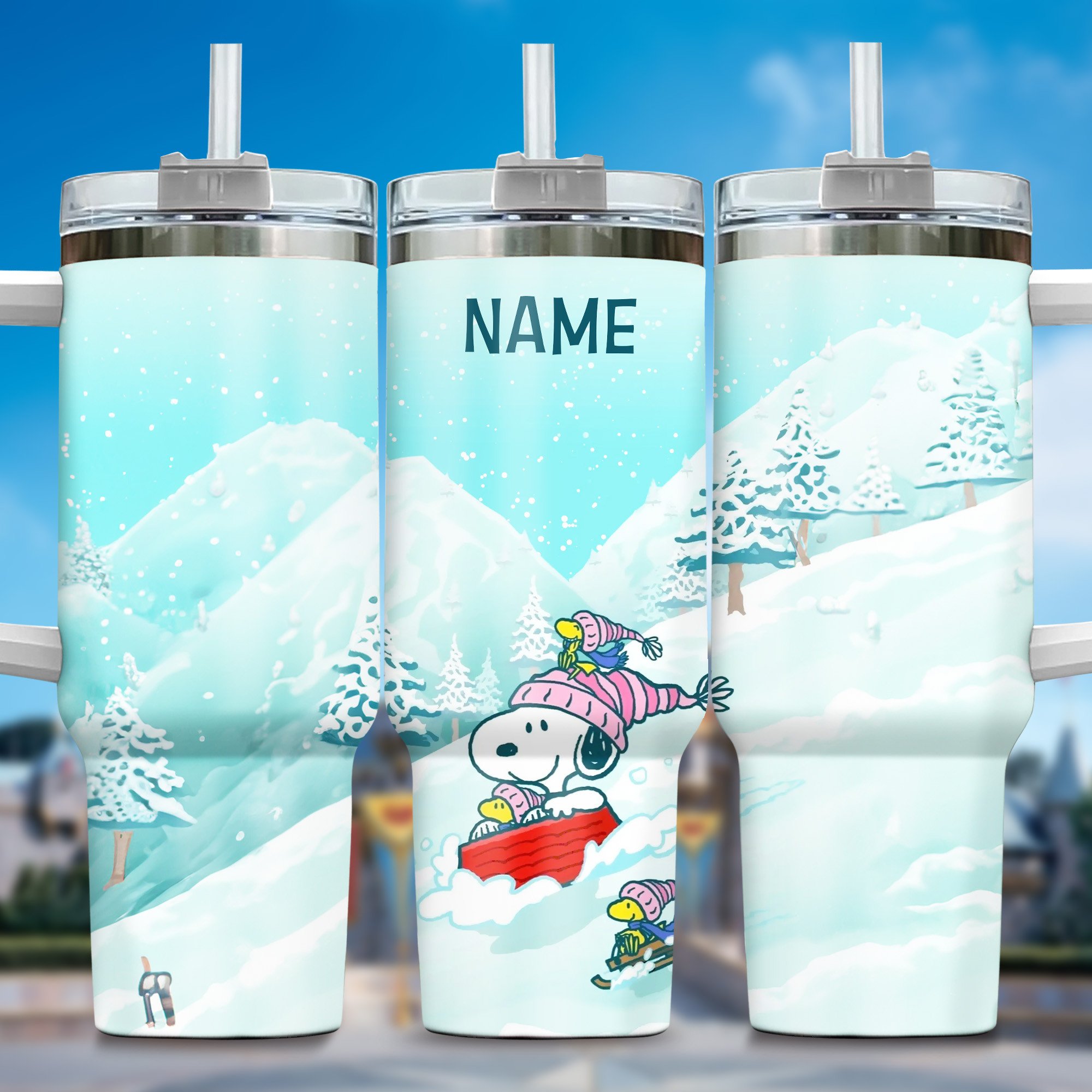 Snoopy Cartoon Custom Stanley Quencher 40oz Stainless Steel Tumbler With Handle