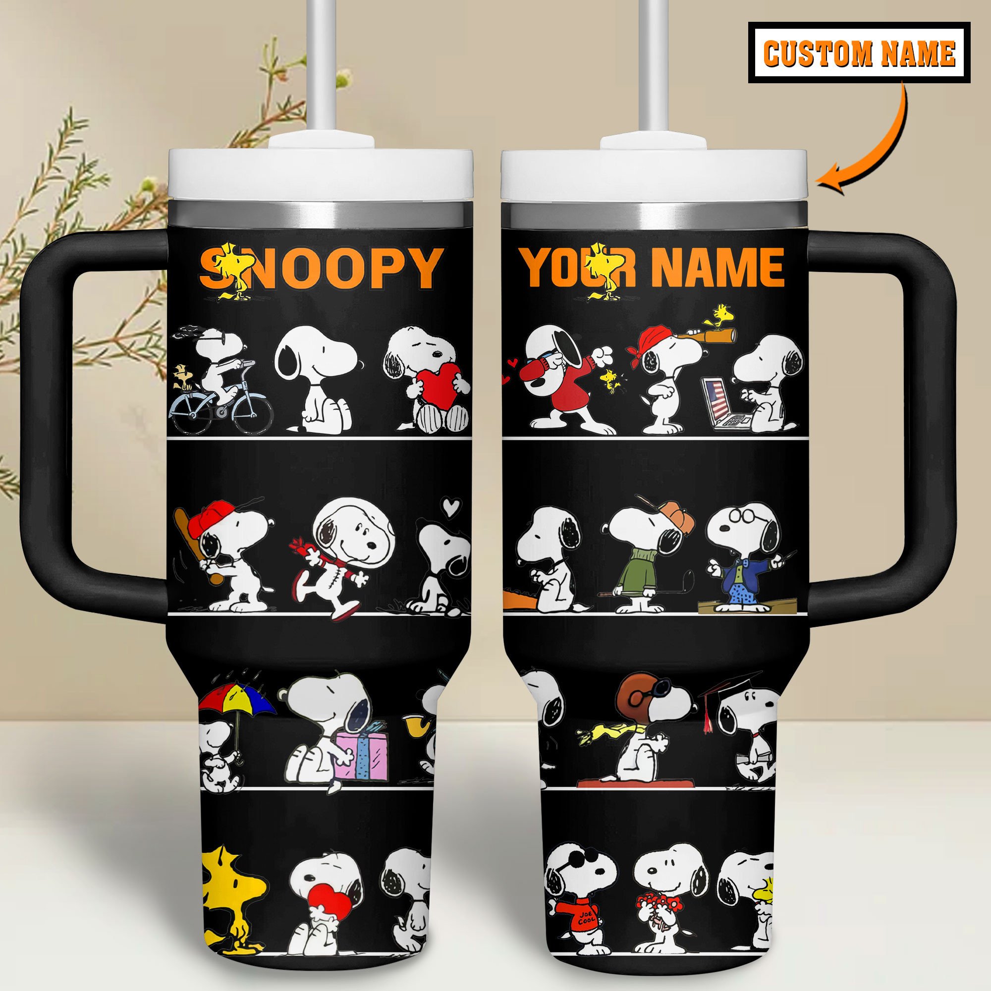 Snoopy Cartoon Custom Stanley Quencher 40oz Stainless Steel Tumbler With Handle