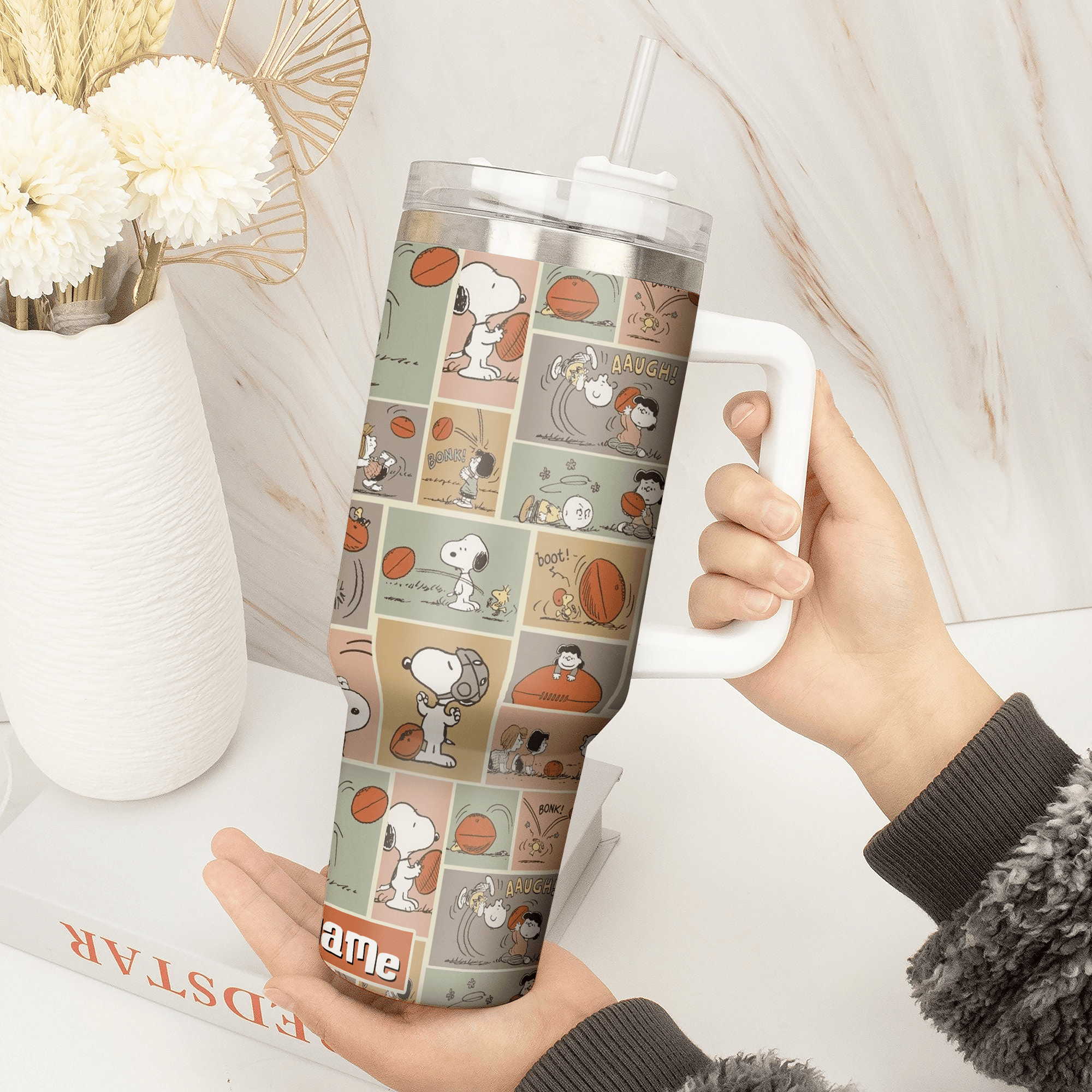 Snoopy Cartoon Custom Stanley Quencher 40oz Stainless Steel Tumbler With Handle