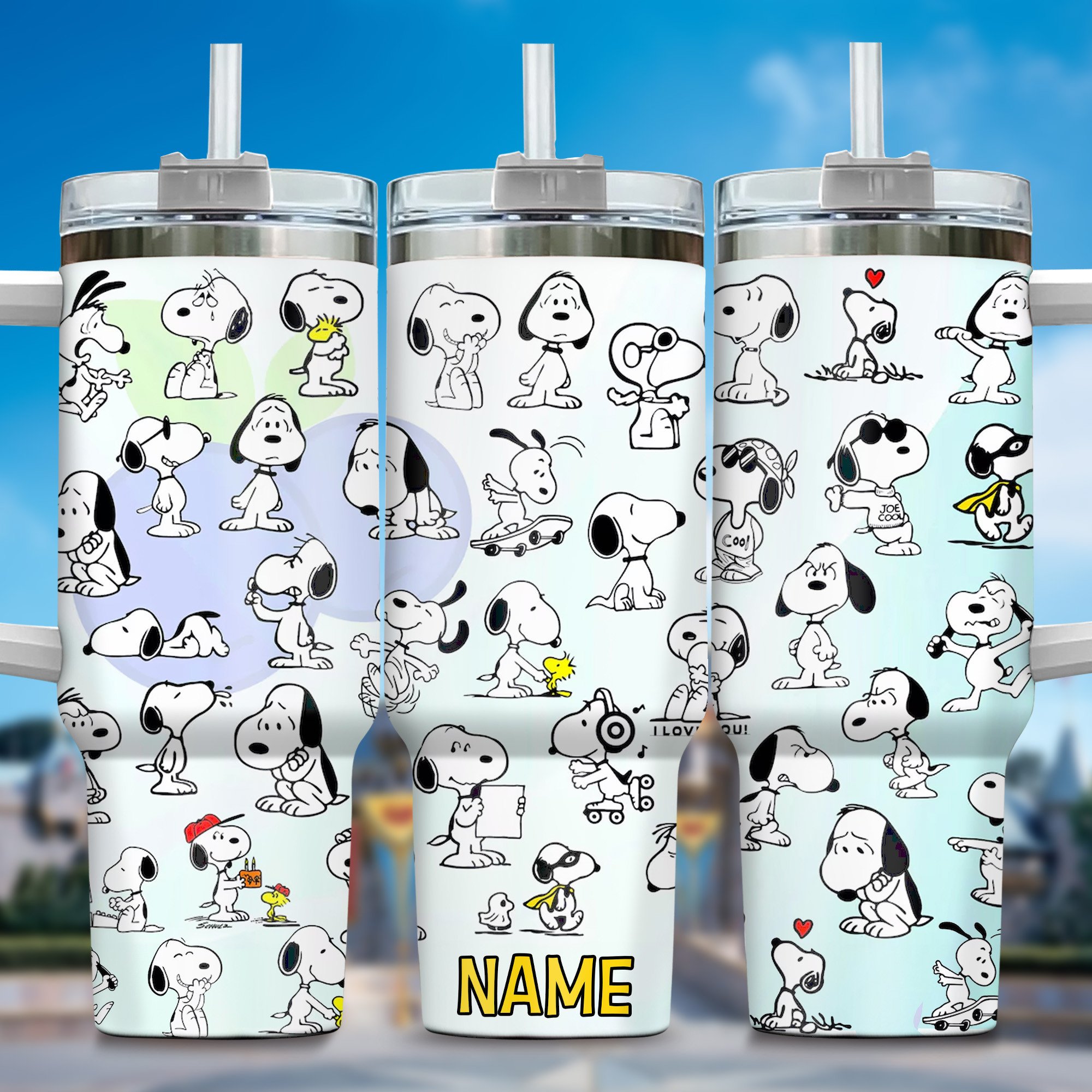 Snoopy Cartoon Custom Stanley Quencher 40oz Stainless Steel Tumbler With Handle