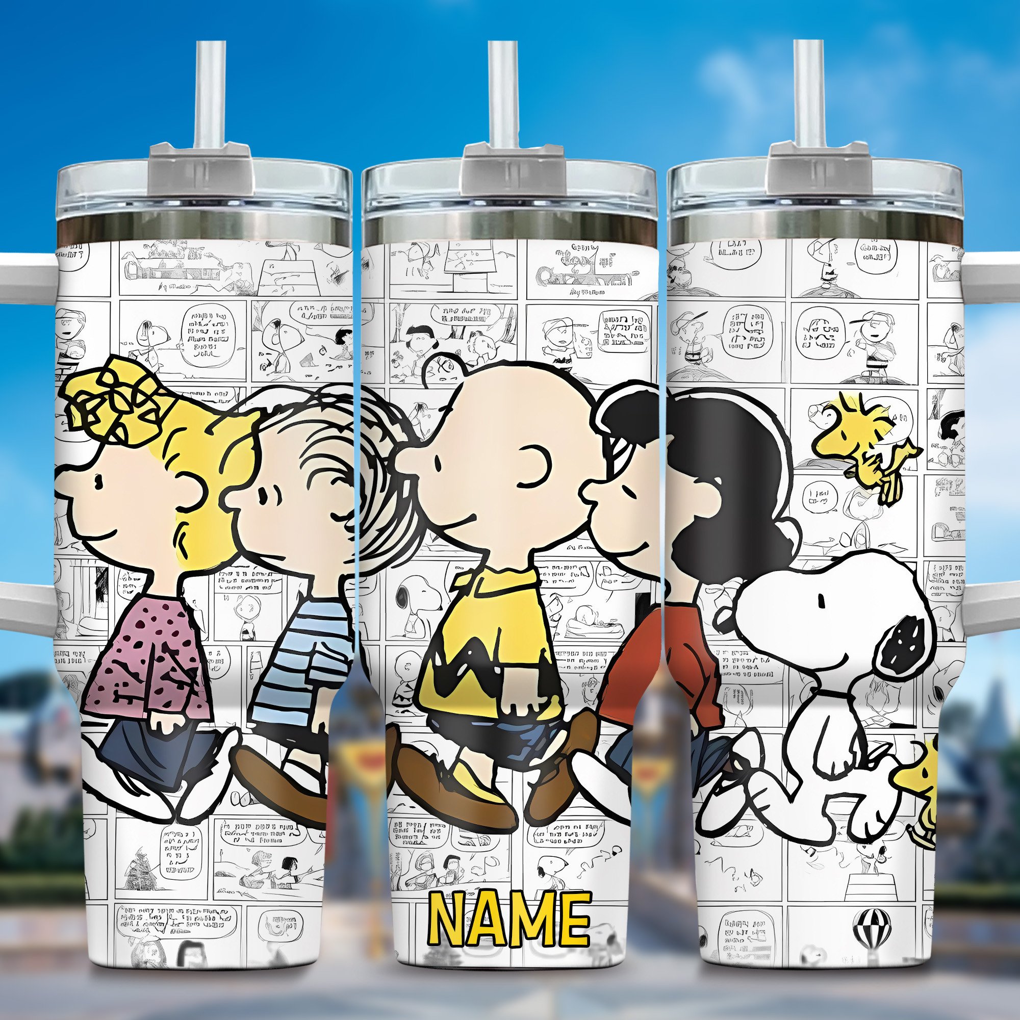 Snoopy Cartoon Custom Stanley Quencher 40oz Stainless Steel Tumbler With Handle