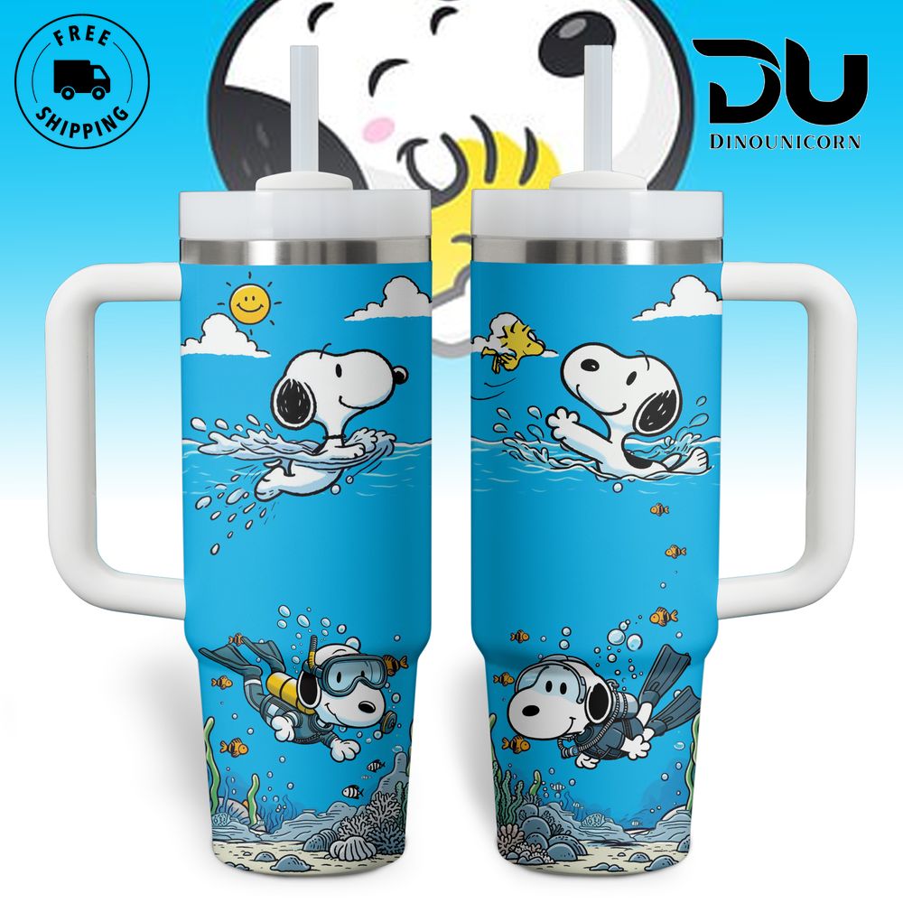 Snoopy Cartoon Custom Stanley Quencher 40oz Stainless Steel Tumbler With Handle