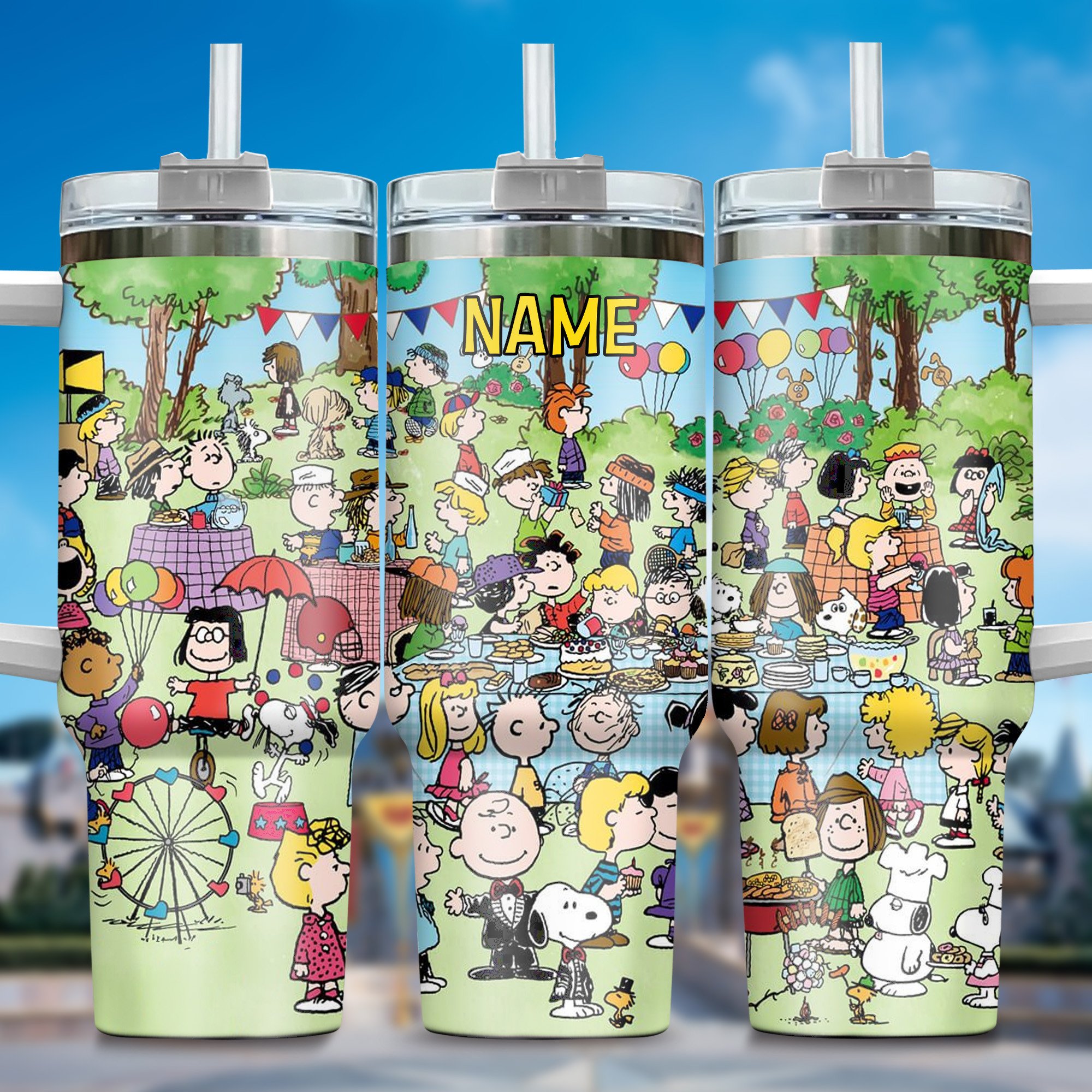 Snoopy Cartoon Custom Stanley Quencher 40oz Stainless Steel Tumbler With Handle