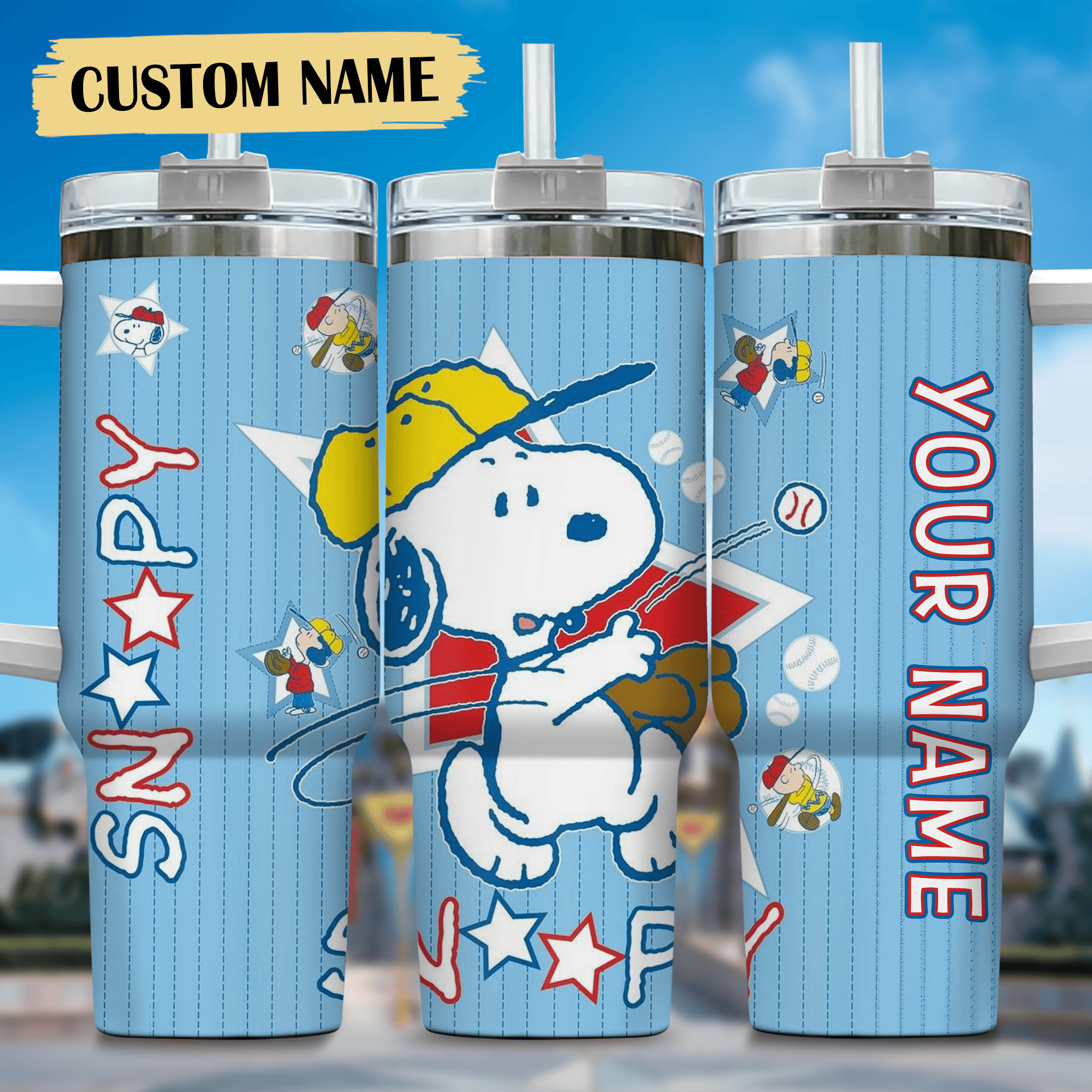 Snoopy Cartoon,MLB Custom Stanley Quencher 40oz Stainless Steel Tumbler With Handle