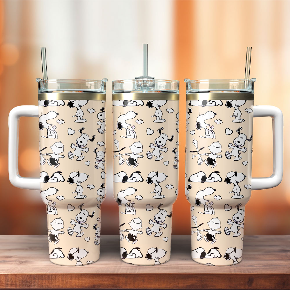 Snoopy Dog Pattern Cartoon Custom Stanley Quencher 40oz Stainless Steel Tumbler With Handle