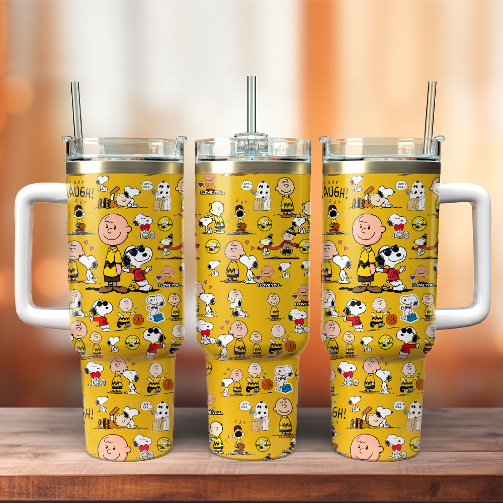 Snoopy Peanuts Cartoon Custom Stanley Quencher 40oz Stainless Steel Tumbler With Handle