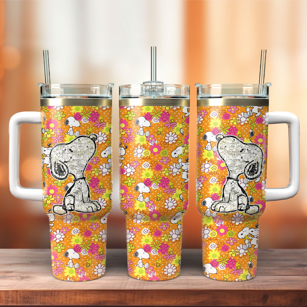 Snoopy Peanuts Cartoon Custom Stanley Quencher 40oz Stainless Steel Tumbler With Handle