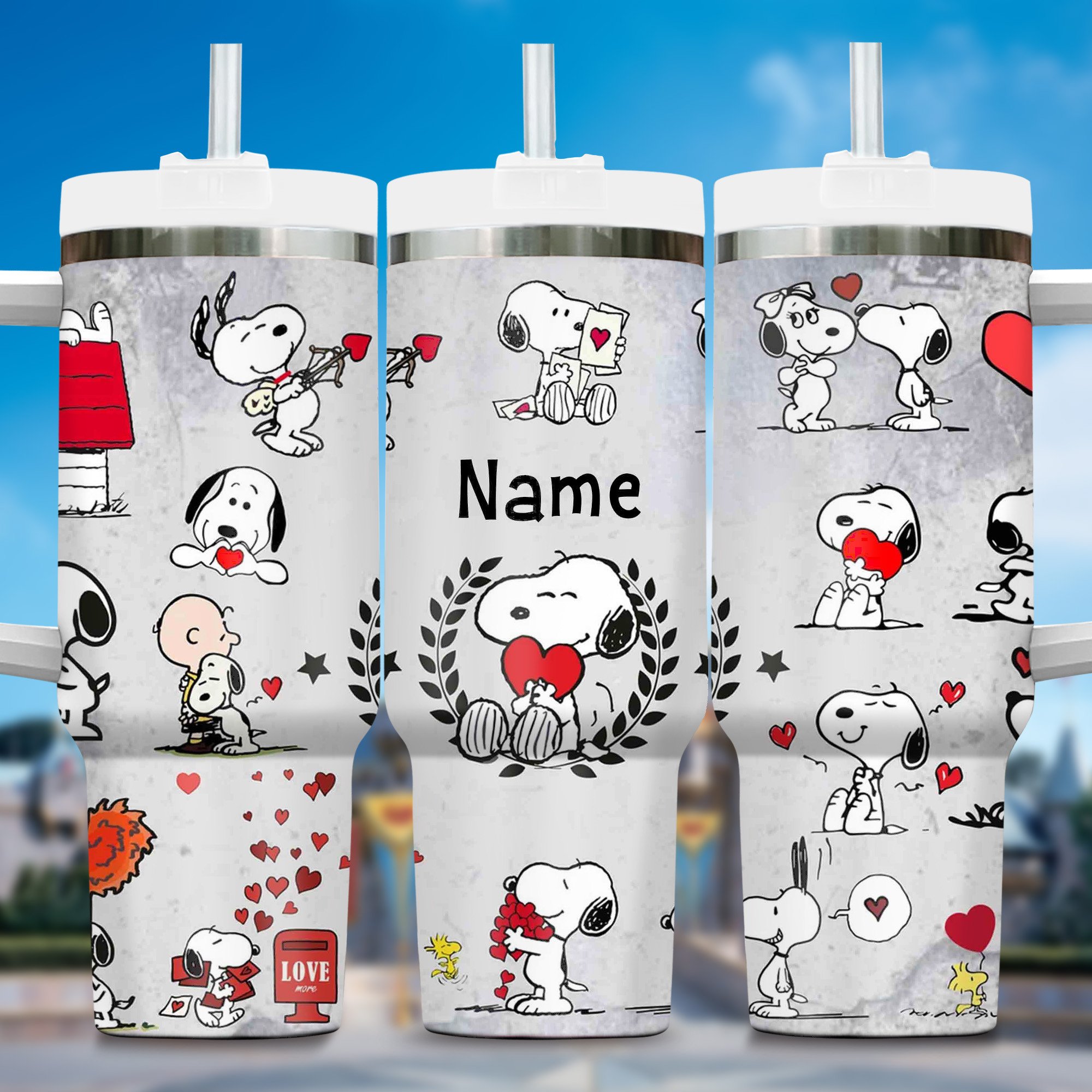 Snoopy Peanuts Cartoon Custom Stanley Quencher 40oz Stainless Steel Tumbler With Handle