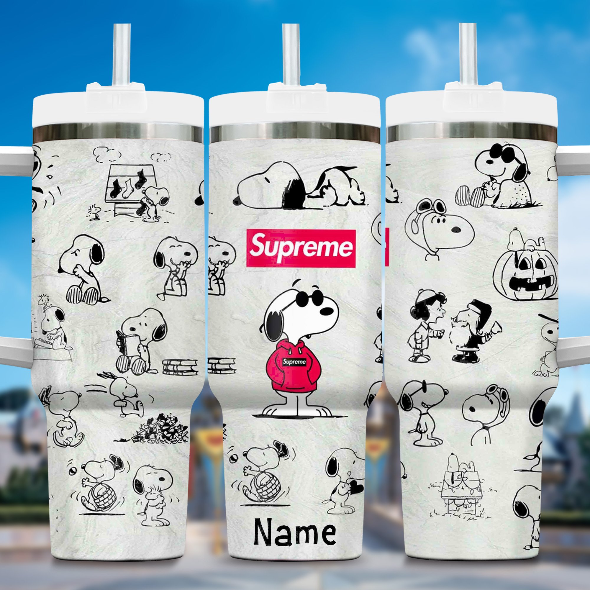 Snoopy Peanuts Snoopy Cartoon Custom Stanley Quencher 40oz Stainless Steel Tumbler With Handle
