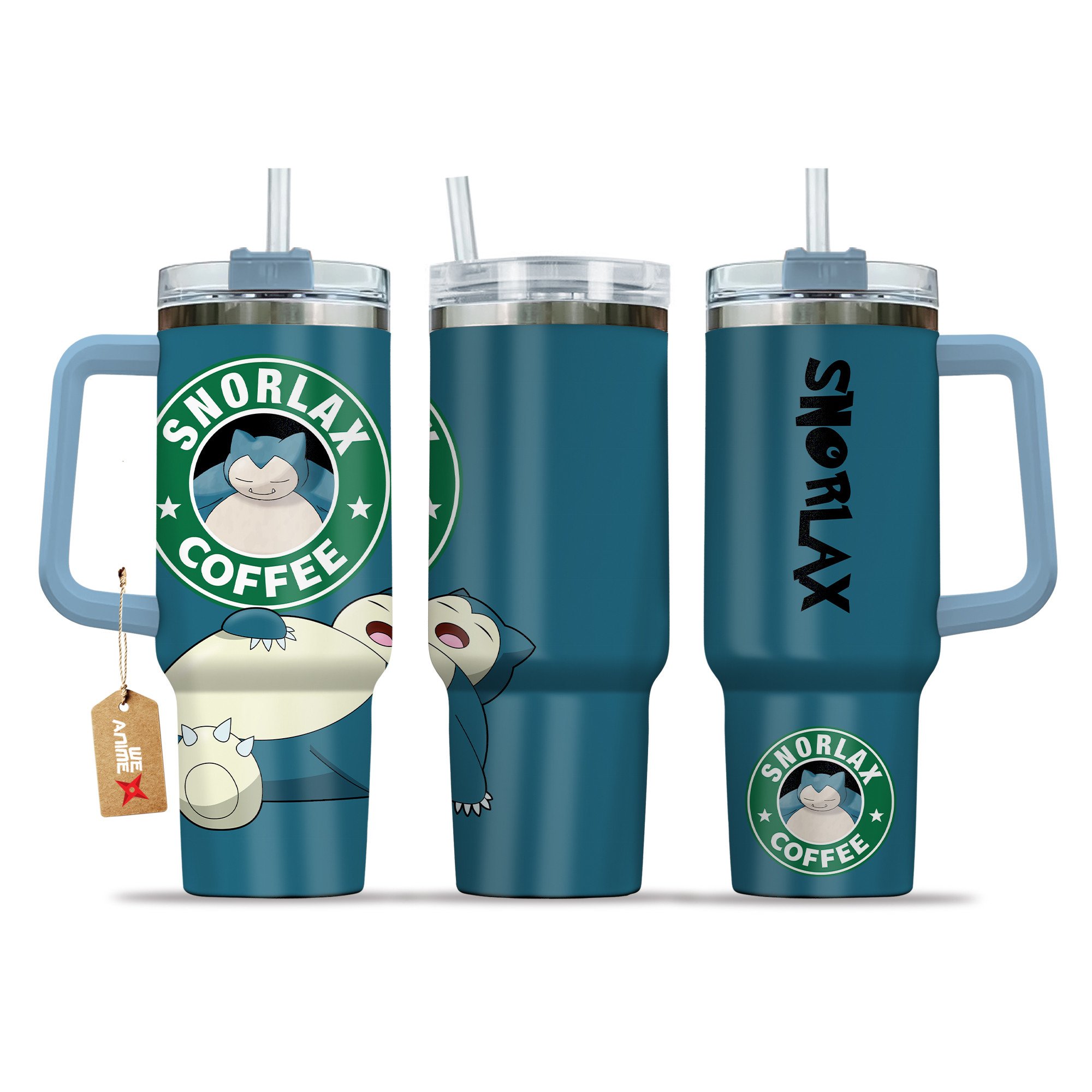 Snorlax Coffee Pokemon Anime Custom Stanley Quencher 40oz Stainless Steel Tumbler With Handle