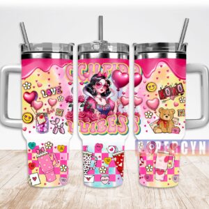 Snow White Custom Stanley Quencher 40oz Stainless Steel Tumbler With Handle