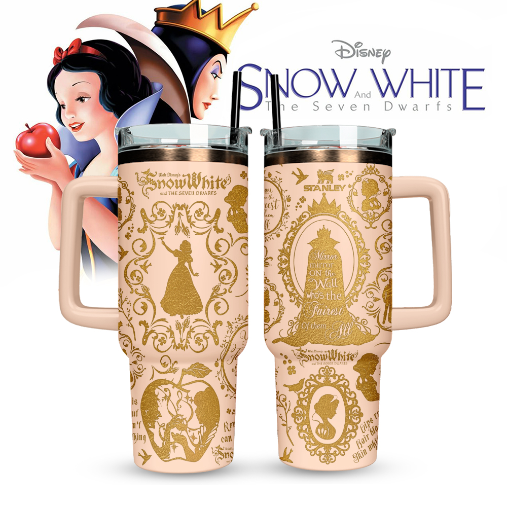 Snow White Custom Stanley Quencher 40oz Stainless Steel Tumbler With Handle