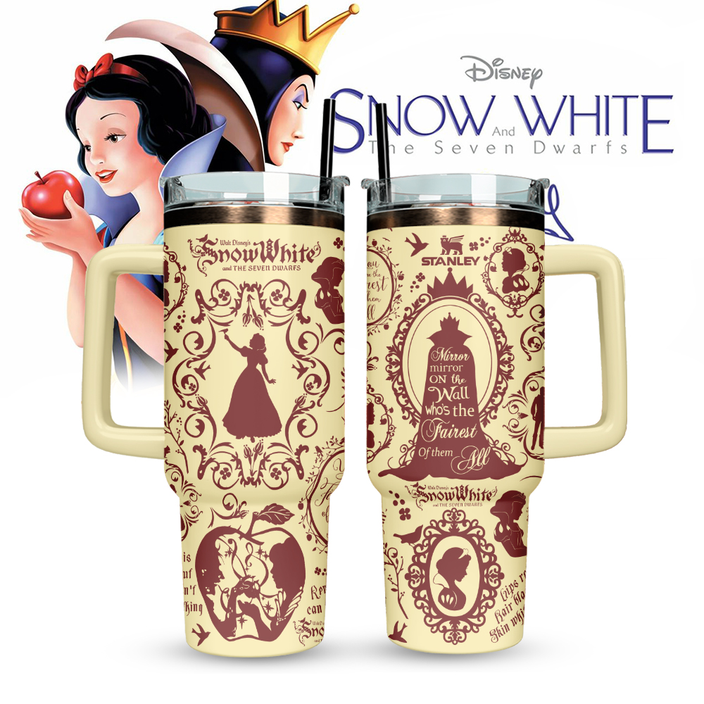Snow White Custom Stanley Quencher 40oz Stainless Steel Tumbler With Handle