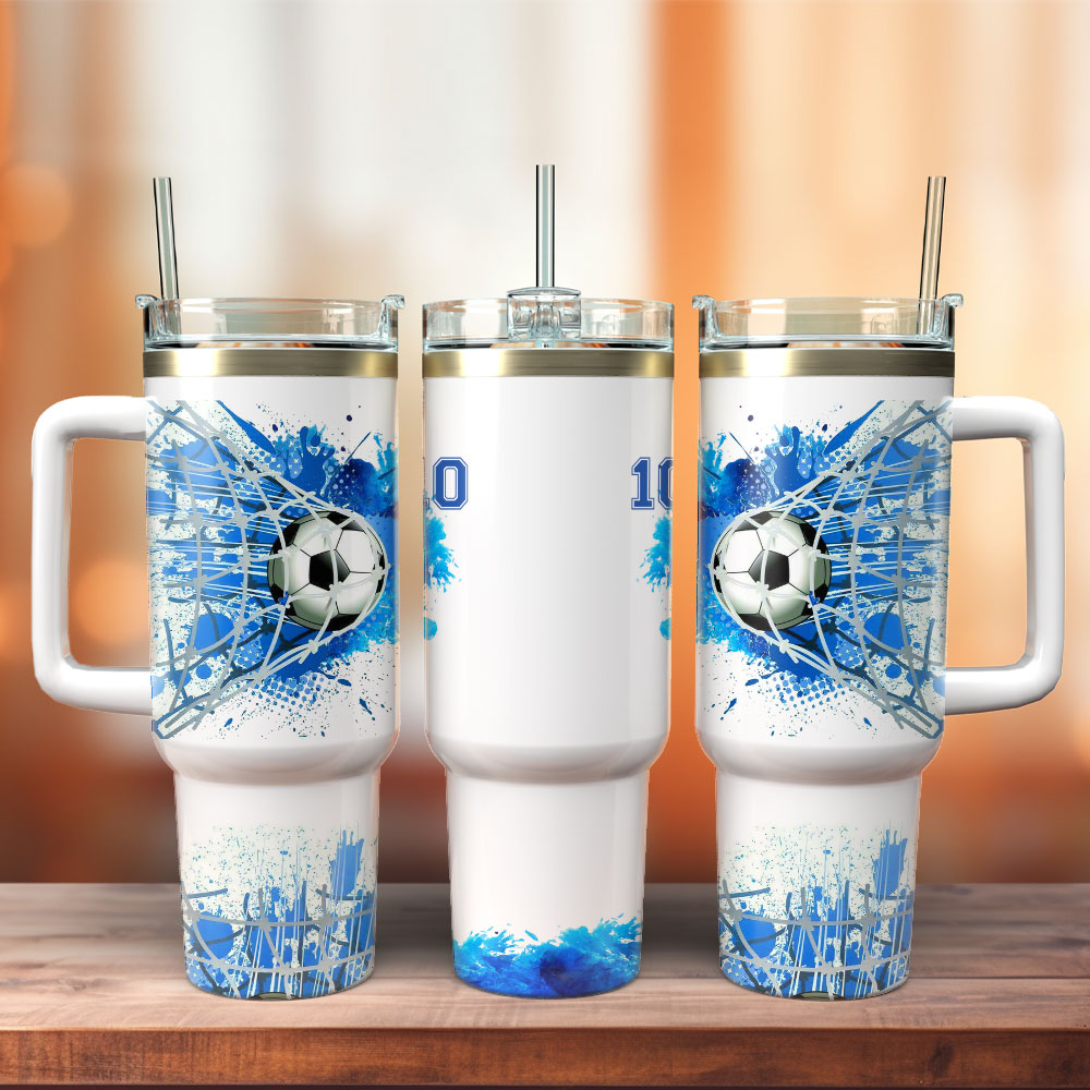 Soccer Ball Artwork Custom Stanley Quencher 40oz Stainless Steel Tumbler With Handle