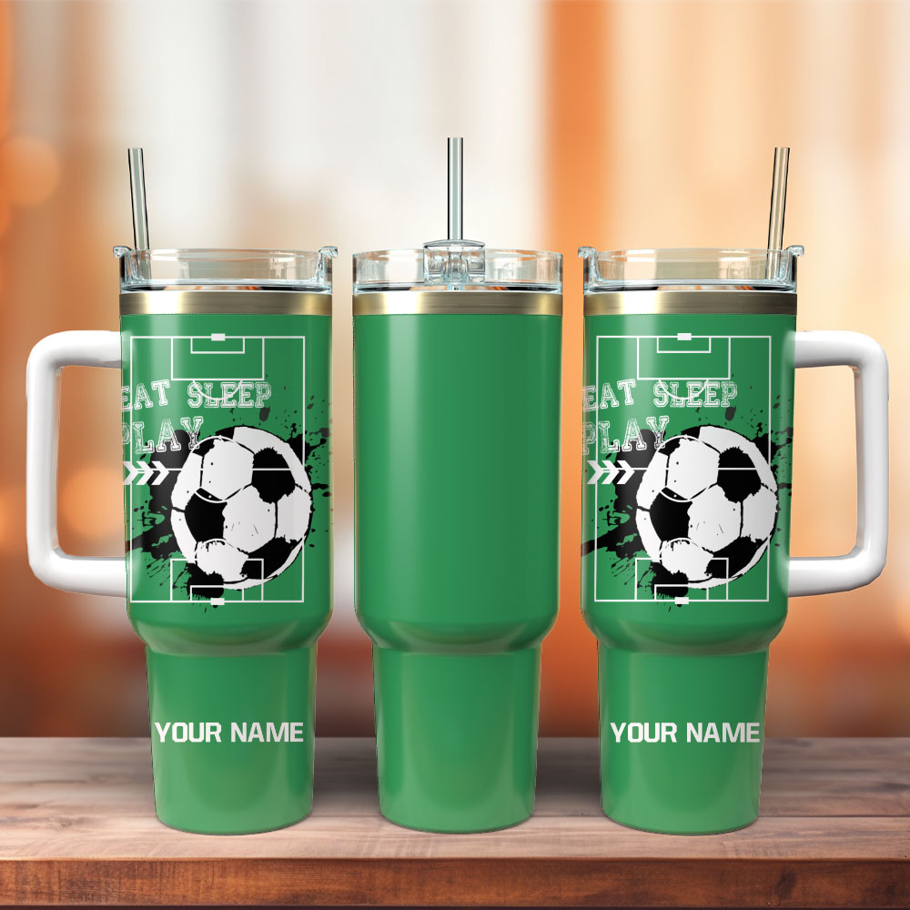 Soccer Ball Artwork Custom Stanley Quencher 40oz Stainless Steel Tumbler With Handle