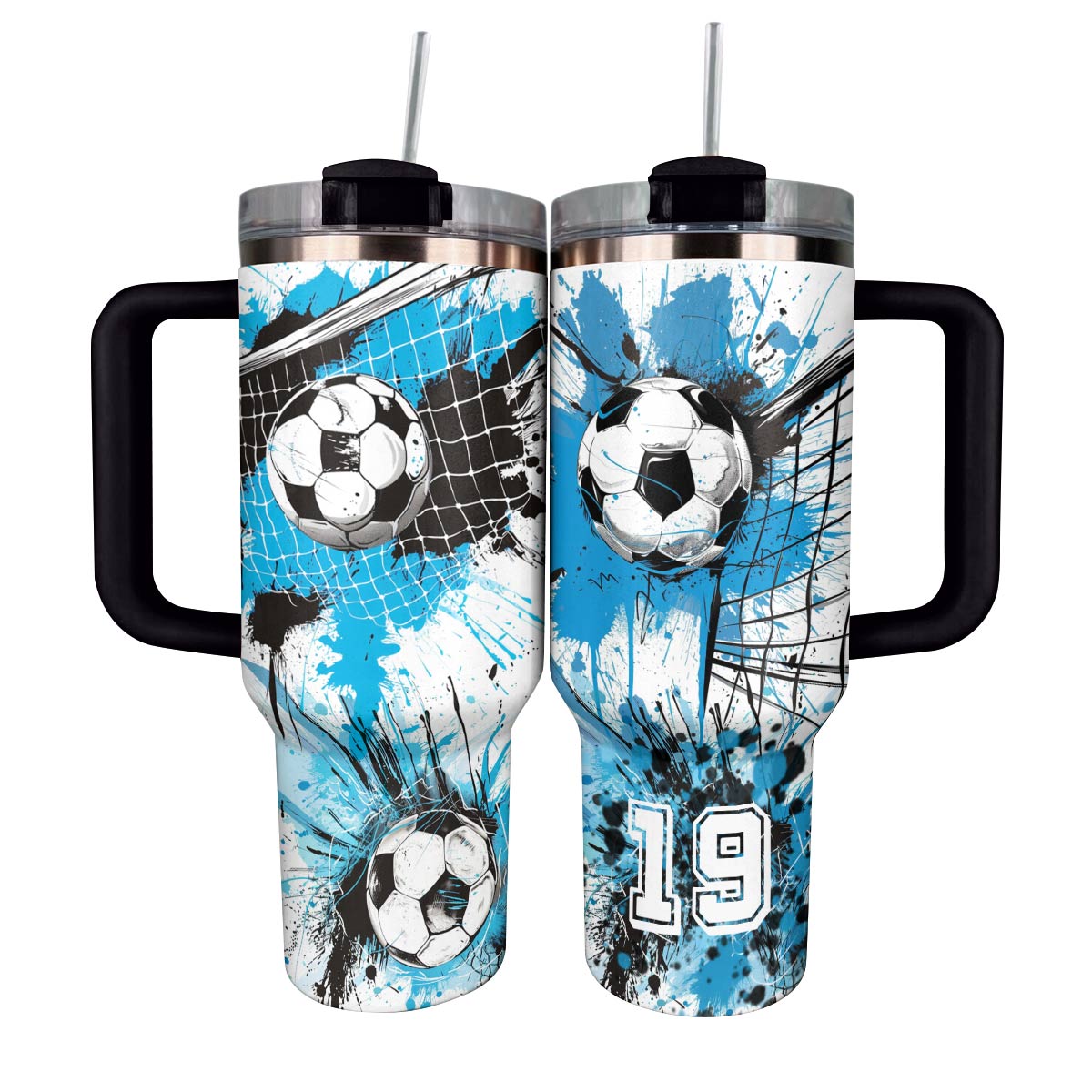 Soccer Custom Stanley Quencher 40oz Stainless Steel Tumbler With Handle