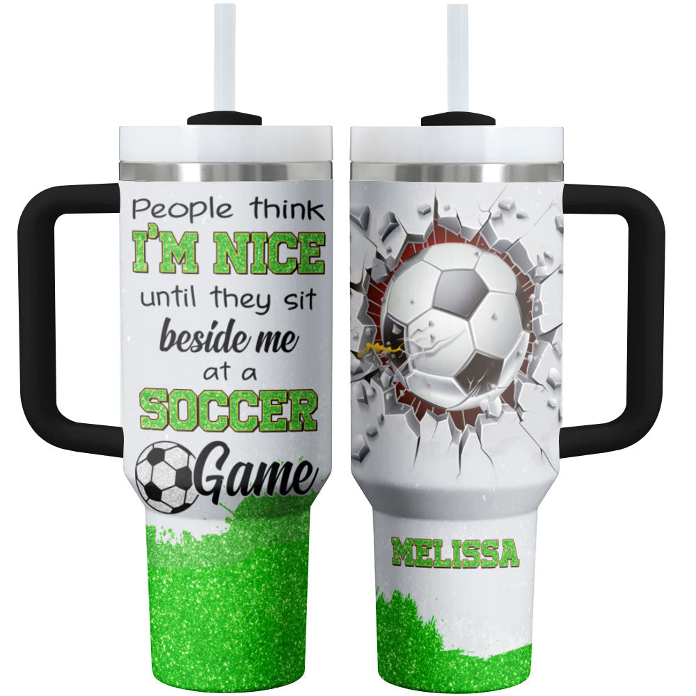 Soccer Custom Stanley Quencher 40oz Stainless Steel Tumbler With Handle