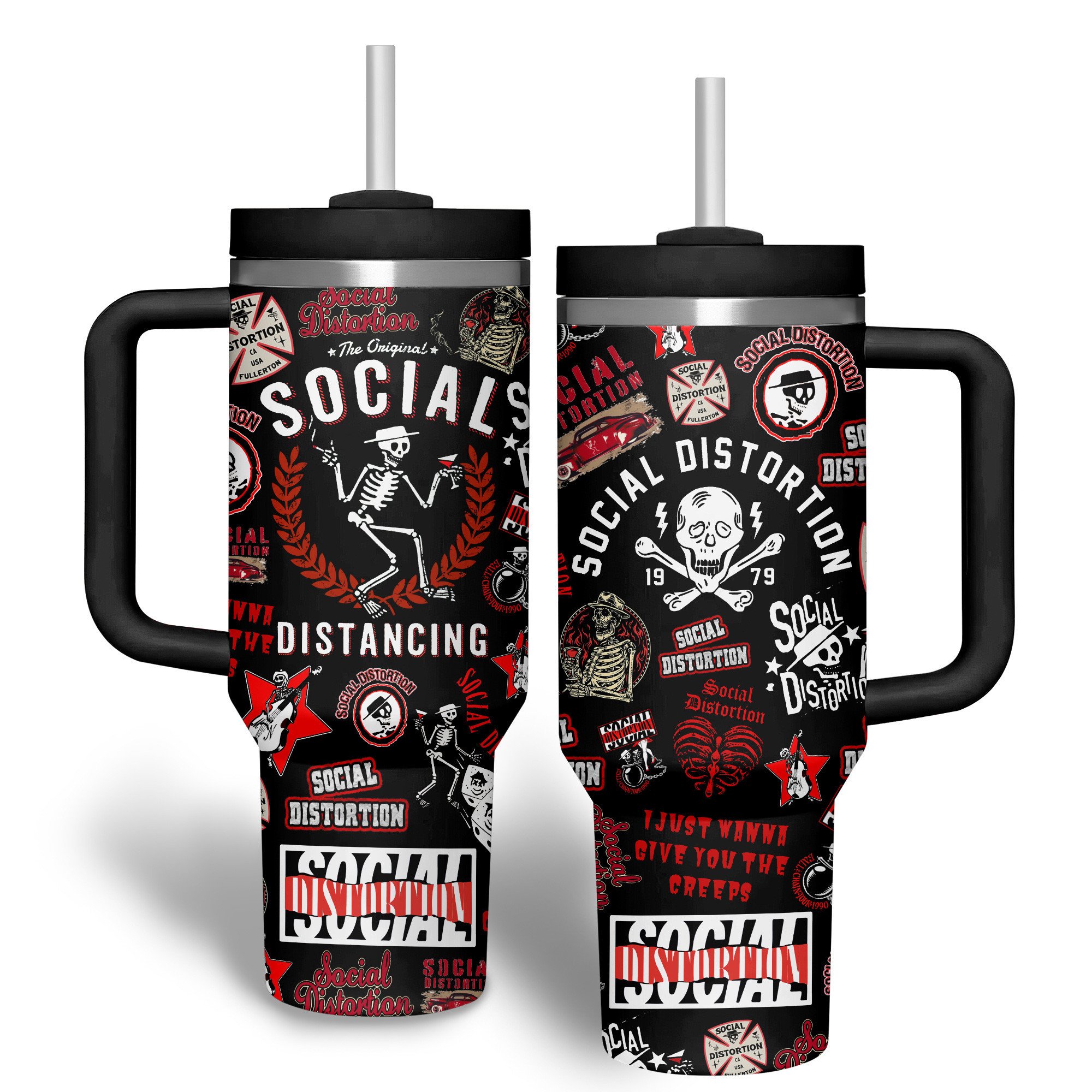 Social Distortion Music Custom Stanley Quencher 40oz Stainless Steel Tumbler With Handle