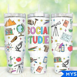 Social Studies Custom Stanley Quencher 40oz Stainless Steel Tumbler With Handle