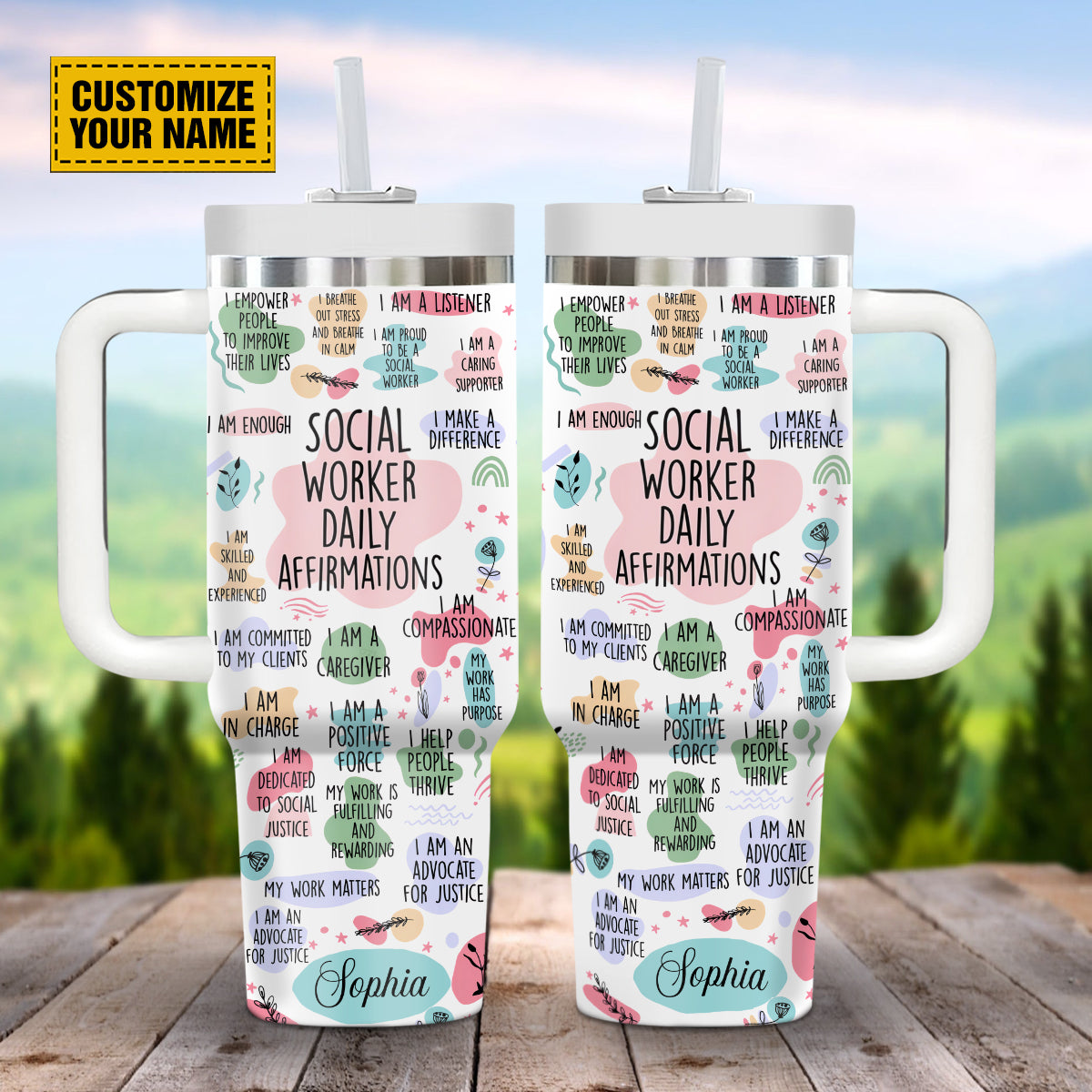 Social Worker Daily Affirmations Custom Stanley Quencher 40oz Stainless Steel Tumbler With Handle