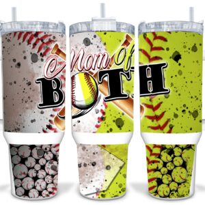 Softball and Baseball Mom Custom Stanley Quencher 40oz Stainless Steel Tumbler With Handle