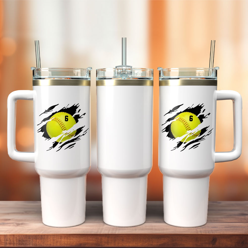 Softball Artwork Custom Stanley Quencher 40oz Stainless Steel Tumbler With Handle