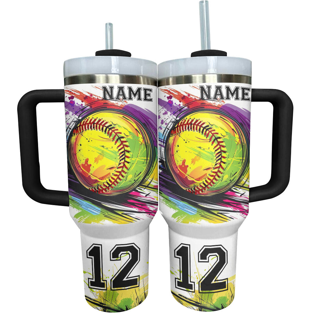 Softball Custom Stanley Quencher 40oz Stainless Steel Tumbler With Handle