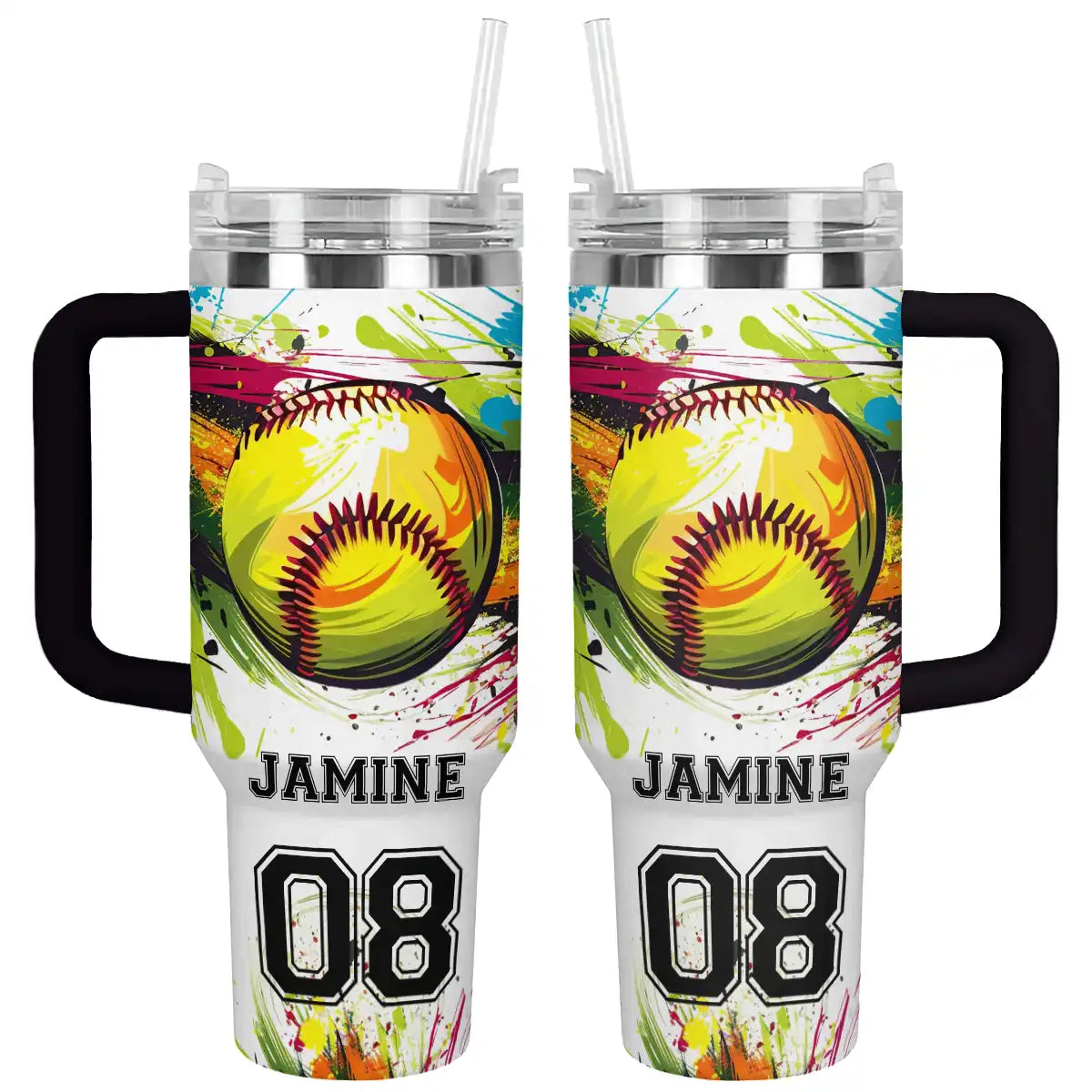 Softball Custom Stanley Quencher 40oz Stainless Steel Tumbler With Handle