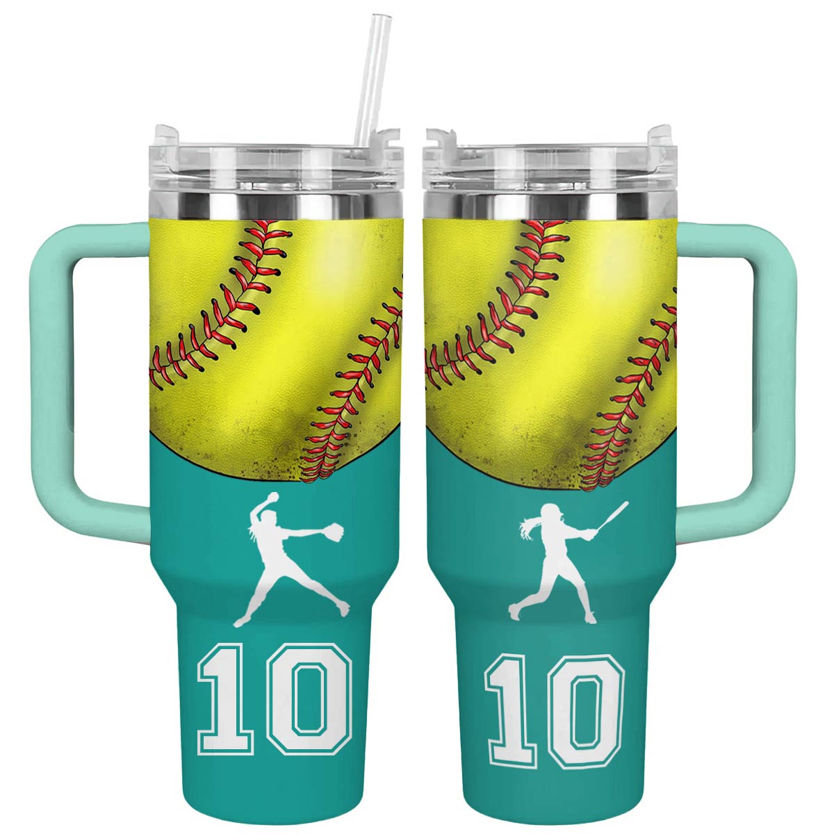 Softball Custom Stanley Quencher 40oz Stainless Steel Tumbler With Handle