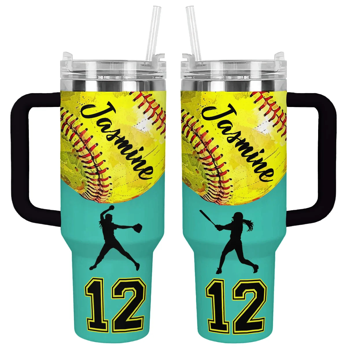 Softball Custom Stanley Quencher 40oz Stainless Steel Tumbler With Handle