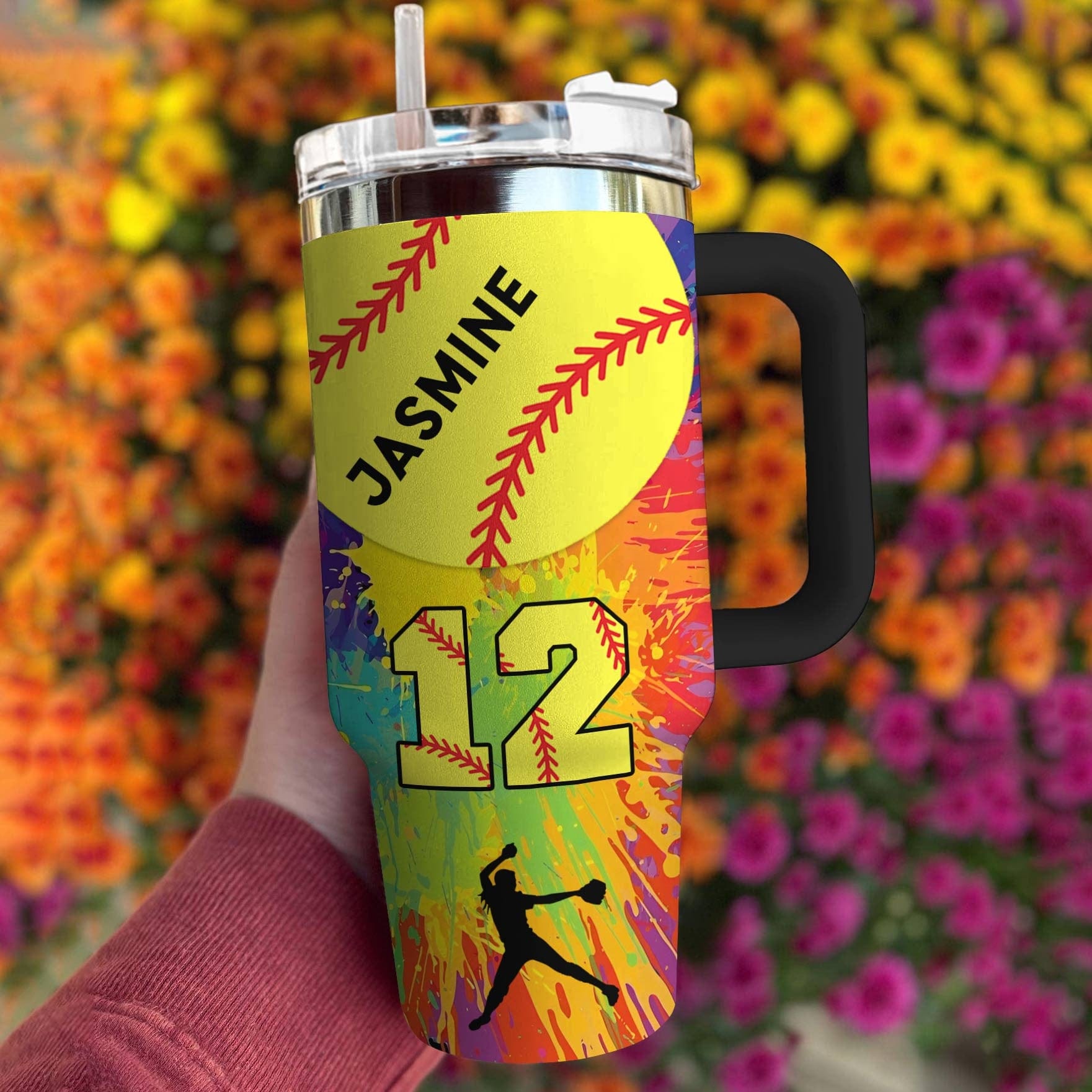 Softball Custom Stanley Quencher 40oz Stainless Steel Tumbler With Handle