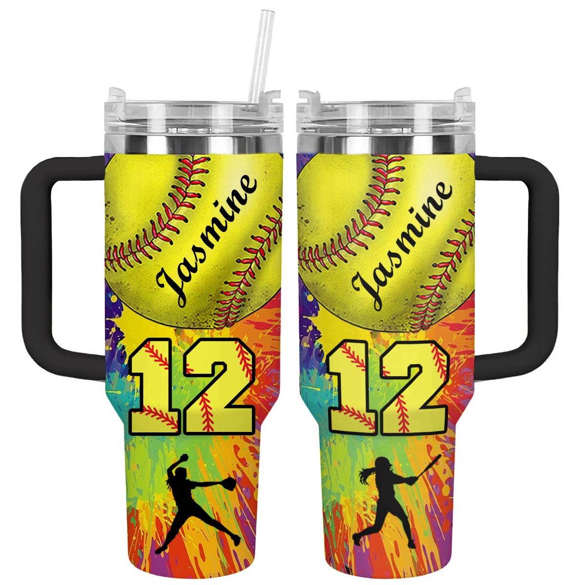 Softball Custom Stanley Quencher 40oz Stainless Steel Tumbler With Handle