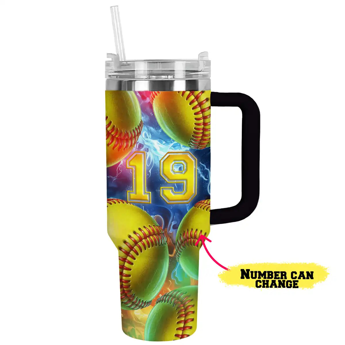 Softball Custom Stanley Quencher 40oz Stainless Steel Tumbler With Handle